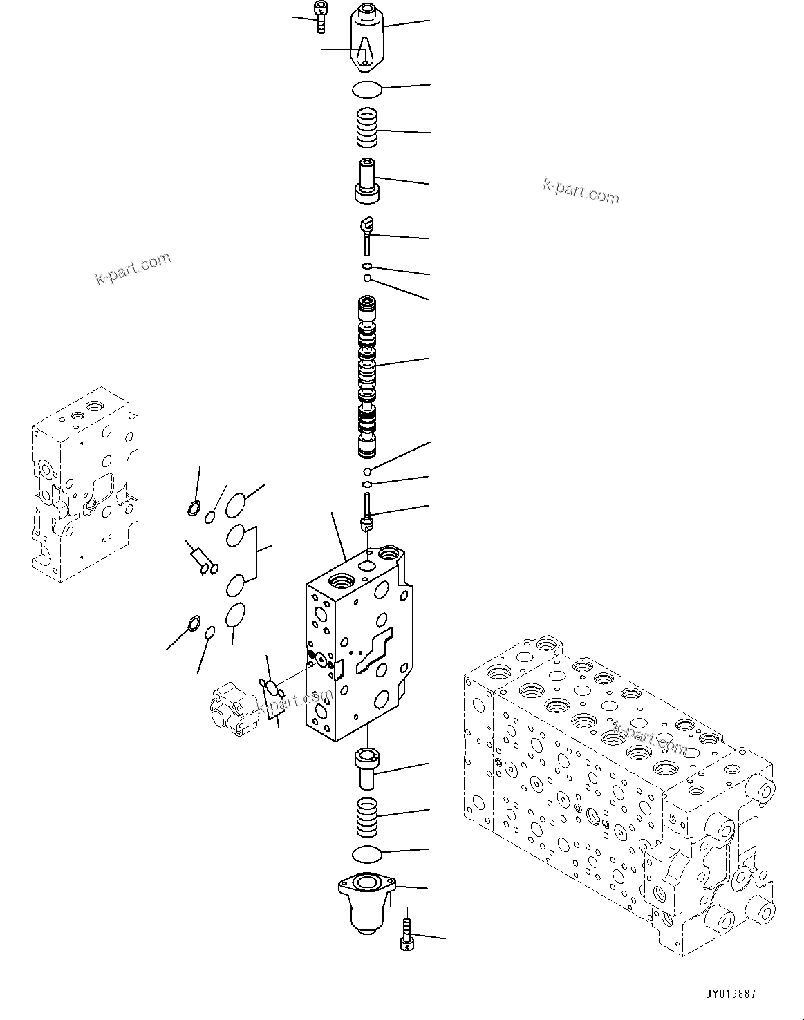 Komatsu parts book diagram for HB365-1 S/N 1001-UP: CONTROL VALVE, INNER PARTS (22/24) (#1001-)