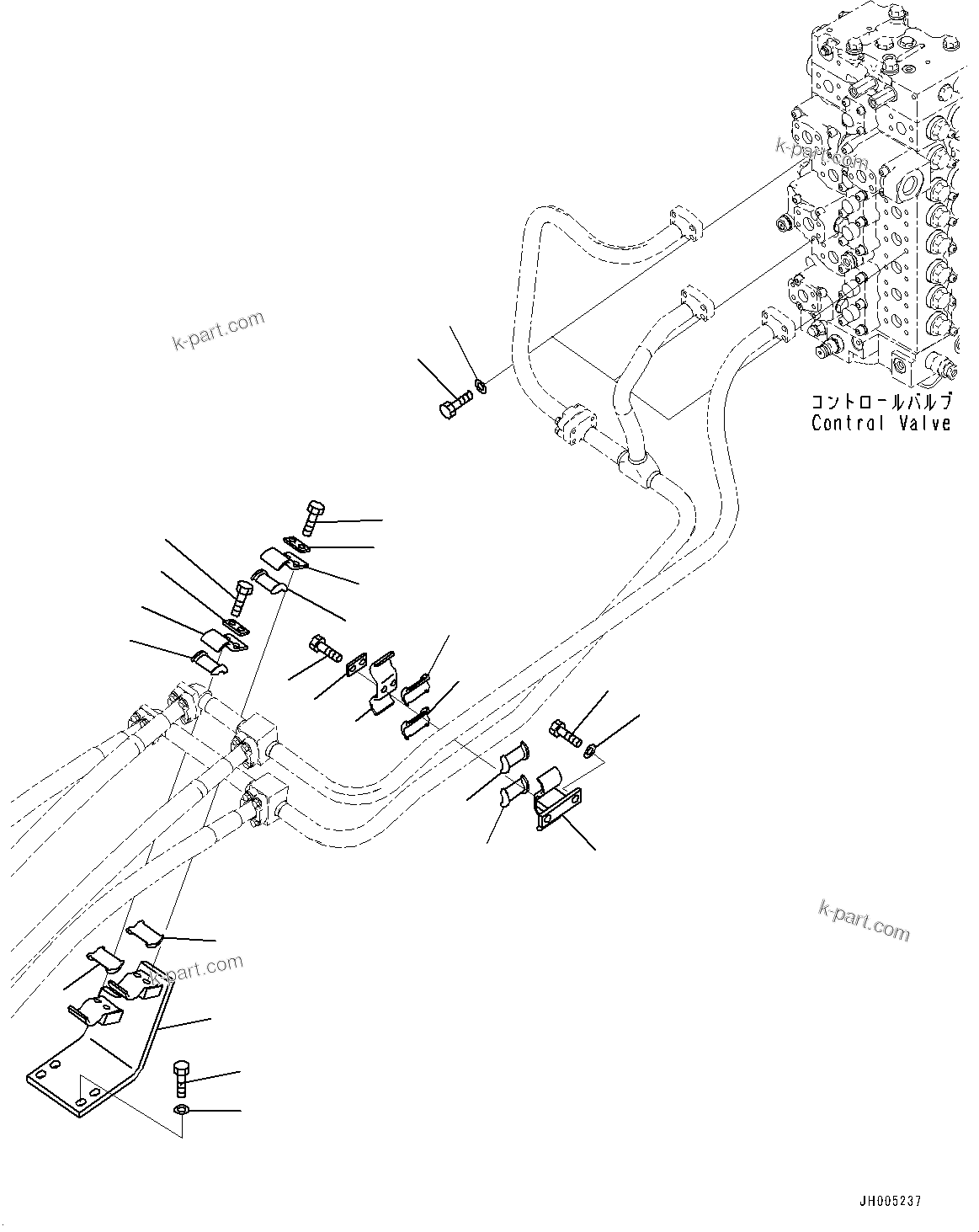 Komatsu parts book diagram for HB365-1 S/N 1001-UP: BOOM PIPING, BRACKET AND CLAMP (#1001-)