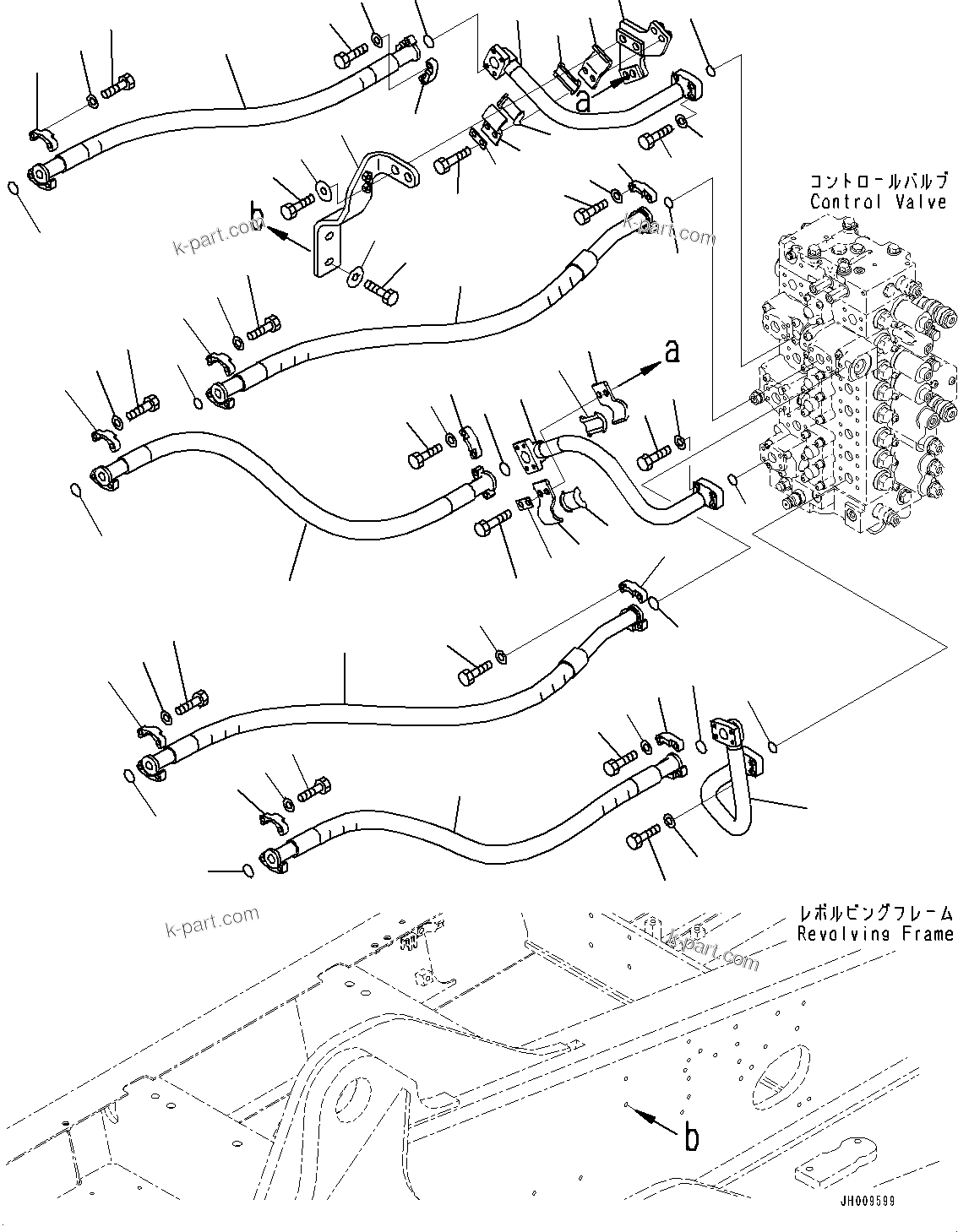 Komatsu parts book diagram for HB365-1 S/N 1001-UP: ARM AND BUCKET PIPING (#1001-)