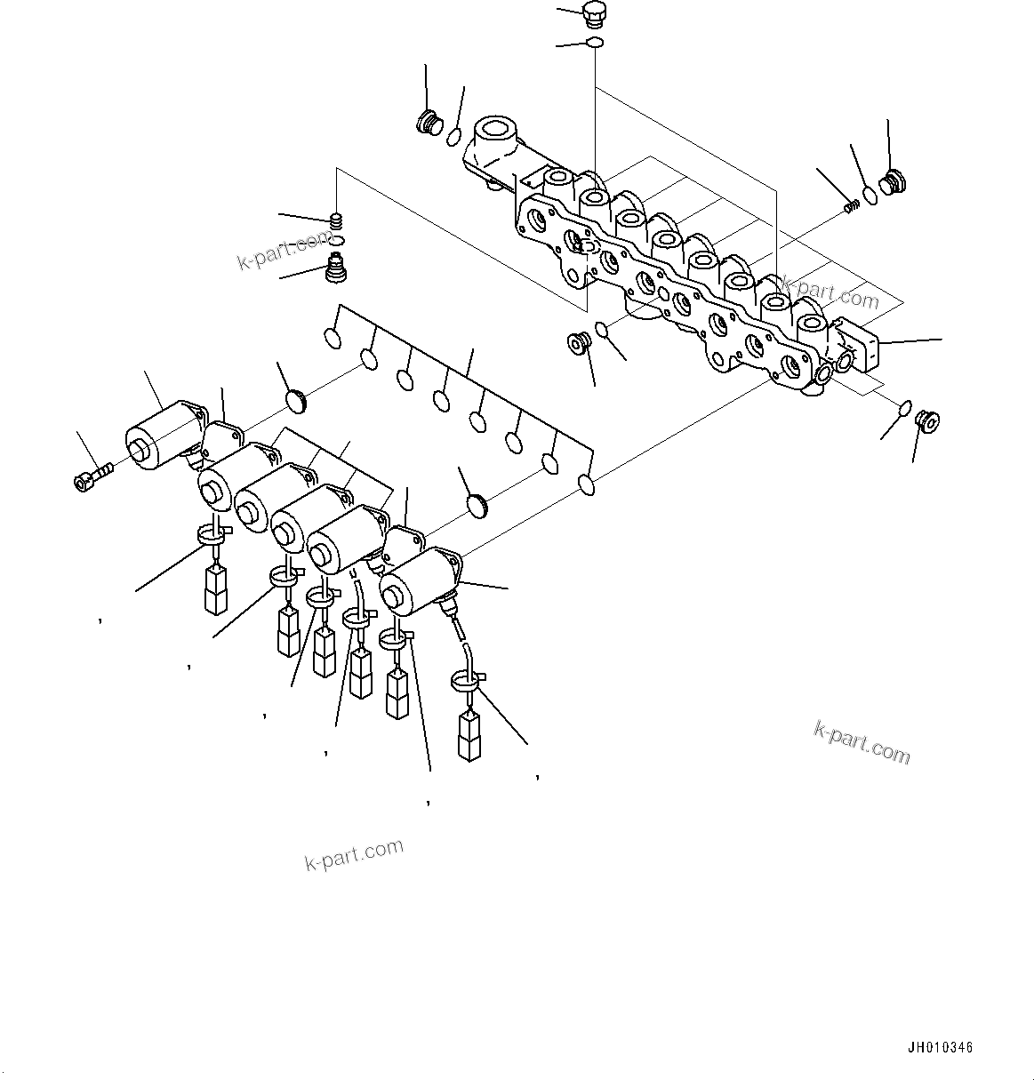 Komatsu parts book diagram for HB365-1 S/N 1001-UP: SOLENOID VALVE, VALVE (#1001-)