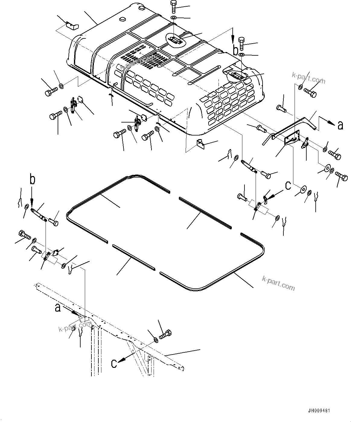 Komatsu parts book diagram for HB365-1 S/N 1001-UP: HOOD,  (#1001-1013)