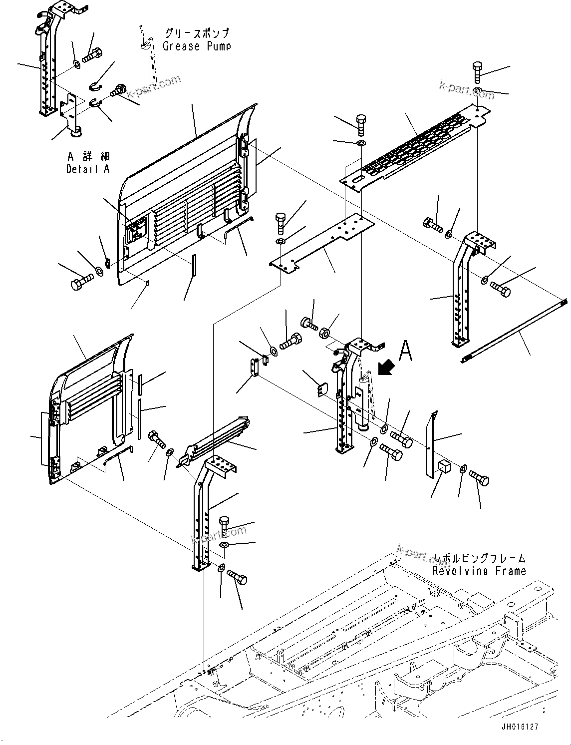 Komatsu parts book diagram for HB365-1 S/N 1001-UP: SIDE COVER R.H.,  (#1003-)