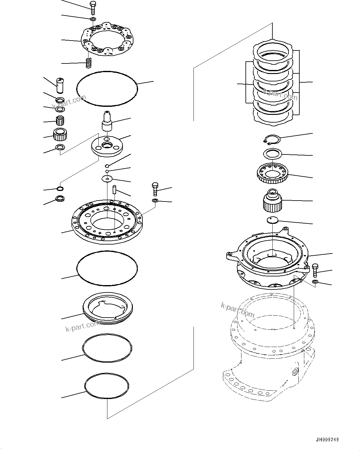 Komatsu parts book diagram for HB365-1 S/N 1001-UP: SWING MACHINERY AND MOTOR, SWING MACHINERY (2/2) (#1001-)