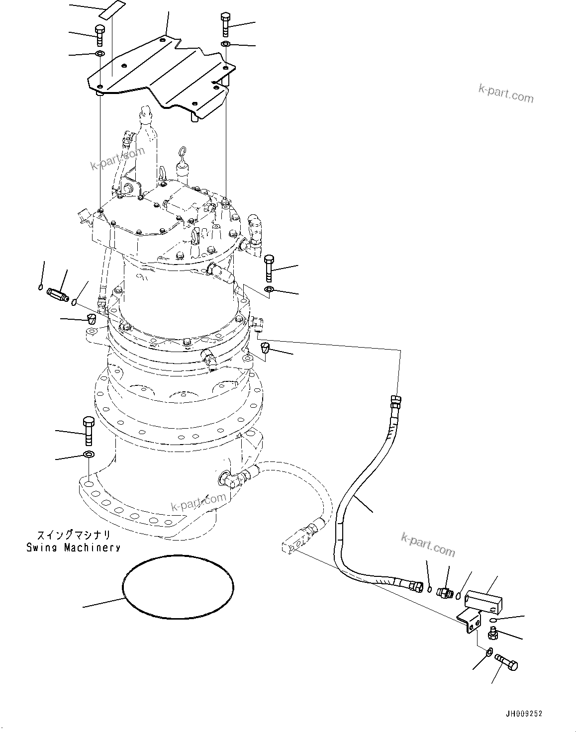 Komatsu parts book diagram for HB365-1 S/N 1001-UP: SWING MACHINERY AND MOTOR, DRAIN PIPING (2/2) (#1001-)