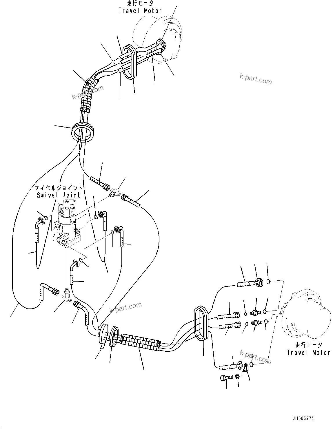 Komatsu parts book diagram for HB365-1 S/N 1001-UP: TRAVEL PIPING (#1001-)