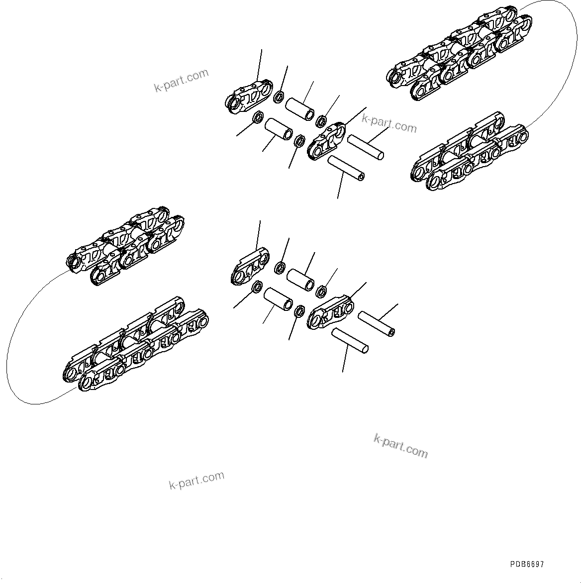 Komatsu parts book diagram for HB365-1 S/N 1001-UP: TRACK LINK ASSEMBLY (#1001-)