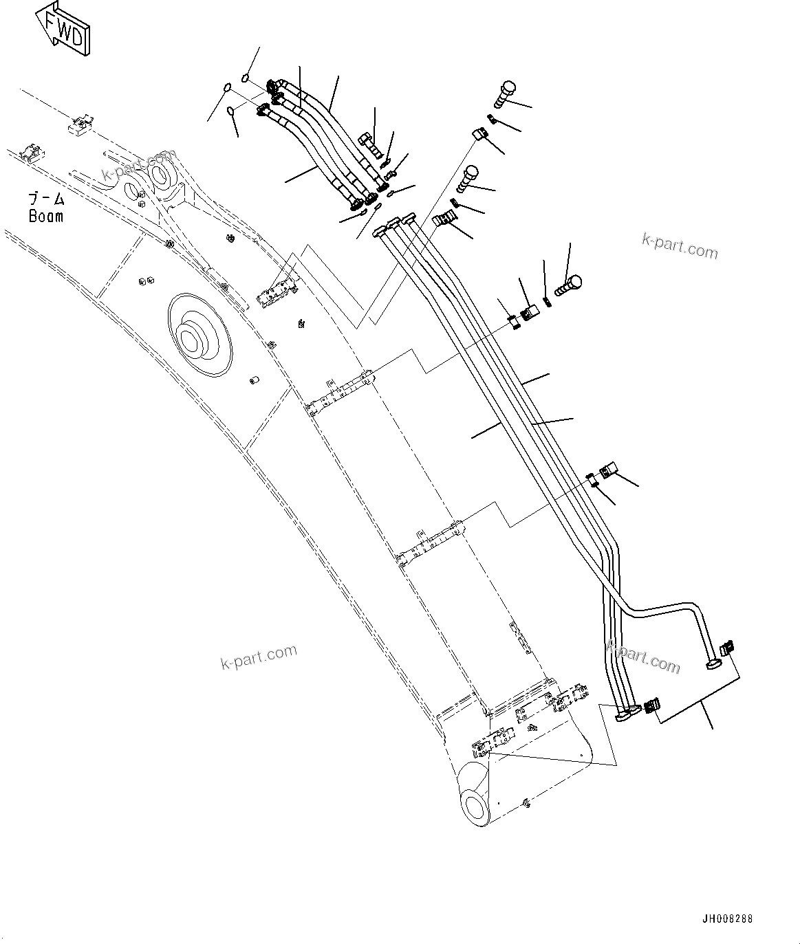 Komatsu parts book diagram for HB365-1 S/N 1001-UP: BOOM, ARM CYLINDER PIPING (#1008-)