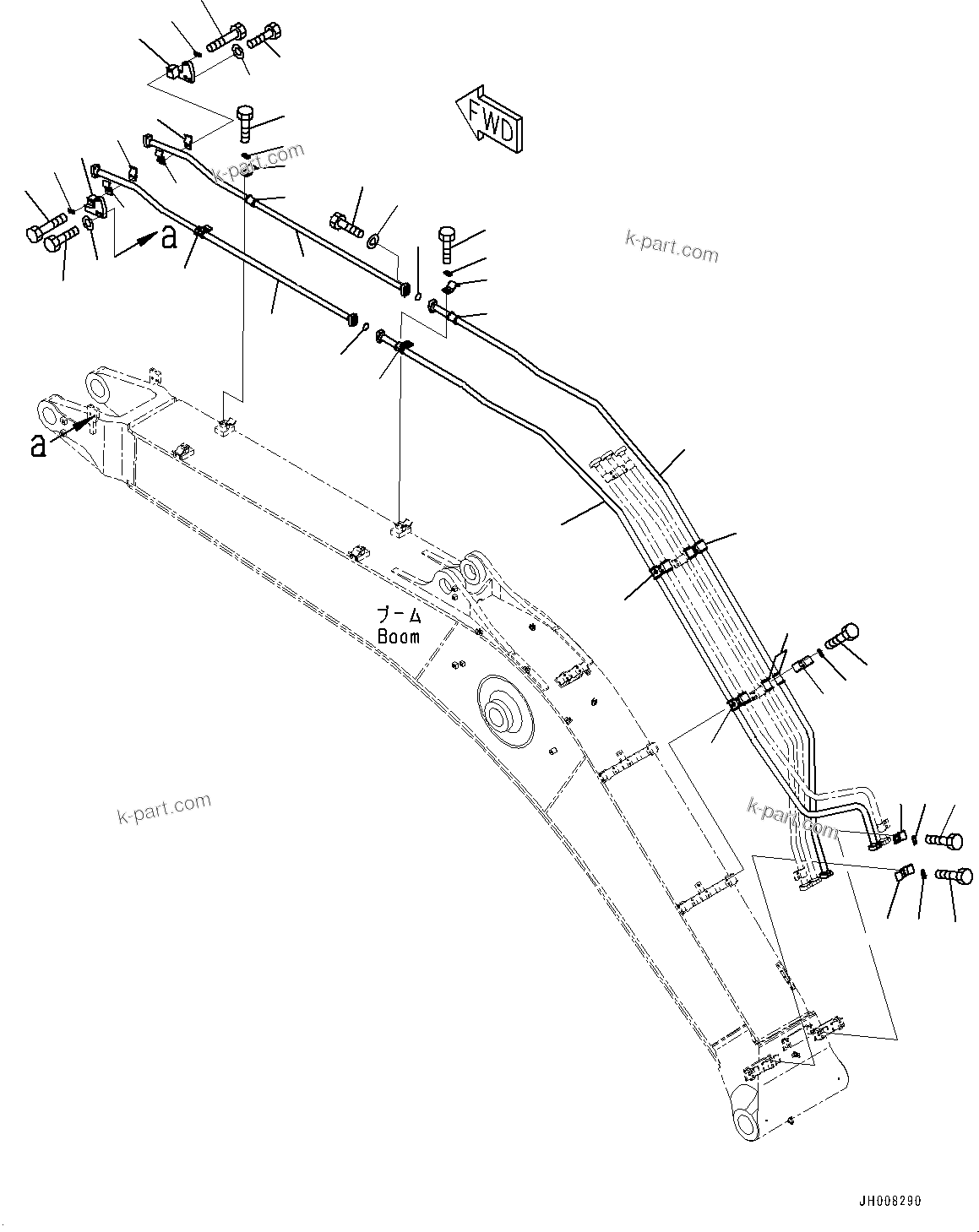 Komatsu parts book diagram for HB365-1 S/N 1001-UP: BOOM, BUCKET CYLINDER PIPING (#1008-)