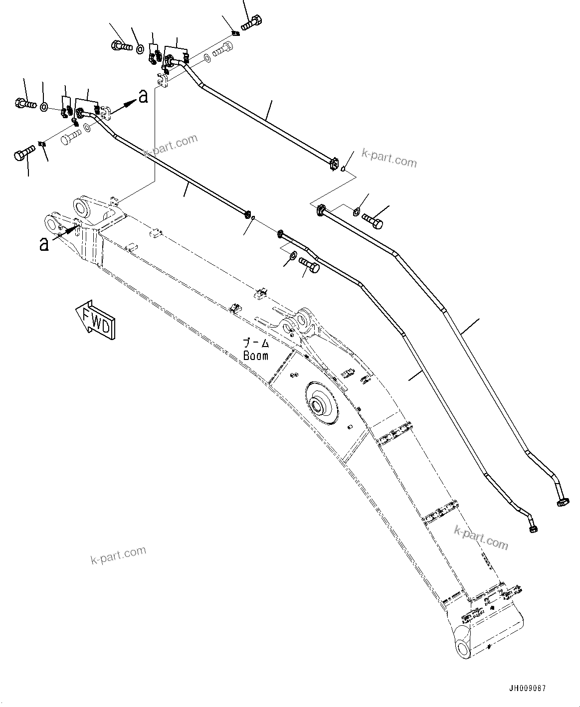 Komatsu parts book diagram for HB365-1 S/N 1001-UP: BOOM, ADDITIONAL PIPING (#1001-)