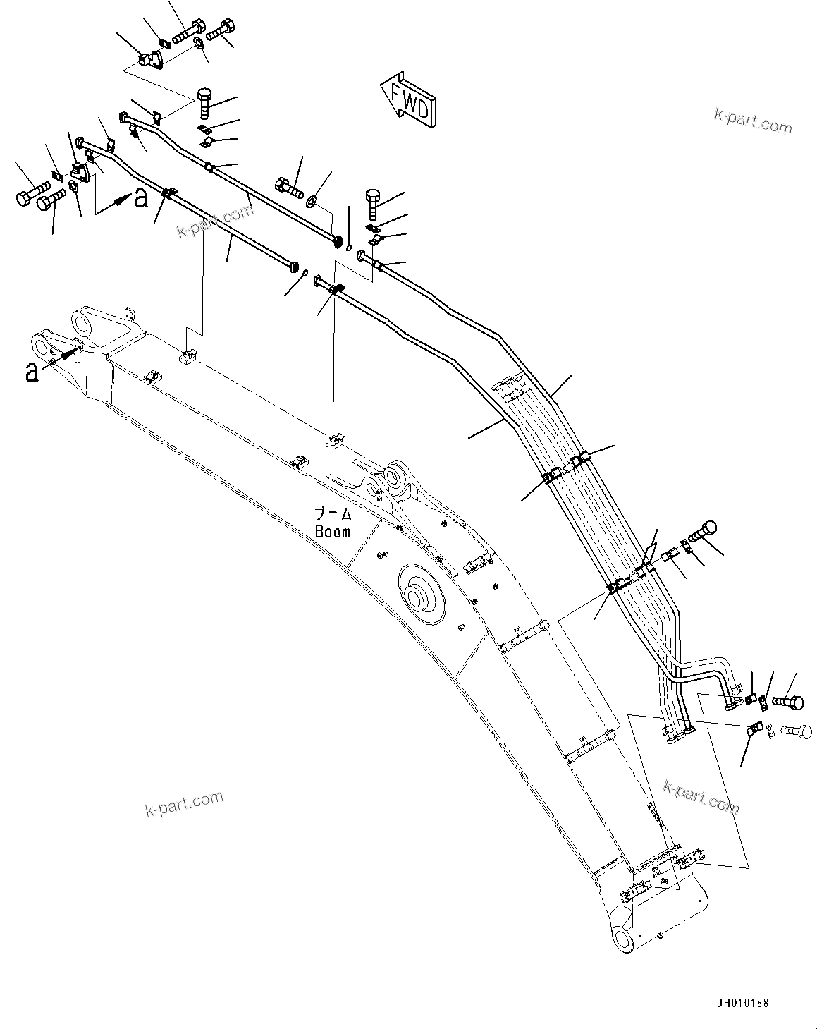 Komatsu parts book diagram for HB365-1 S/N 1001-UP: BOOM, BUCKET CYLINDER PIPING (#1001-)