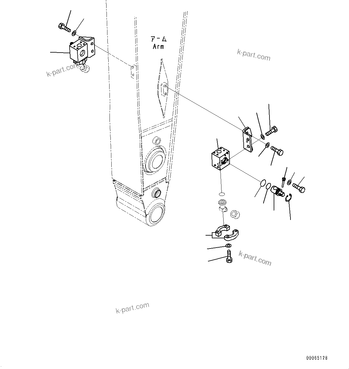 Komatsu parts book diagram for HB365-1 S/N 1001-UP: ARM, VALVE FOR ADDITIONAL PIPING (#1001-)
