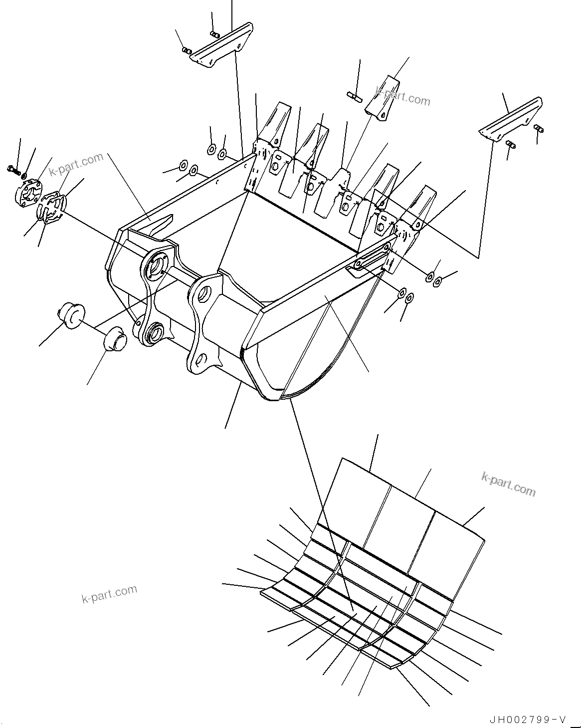 Komatsu parts book diagram for HB365-1 S/N 1001-UP: BUCKET, (2/2) (#1001-)
