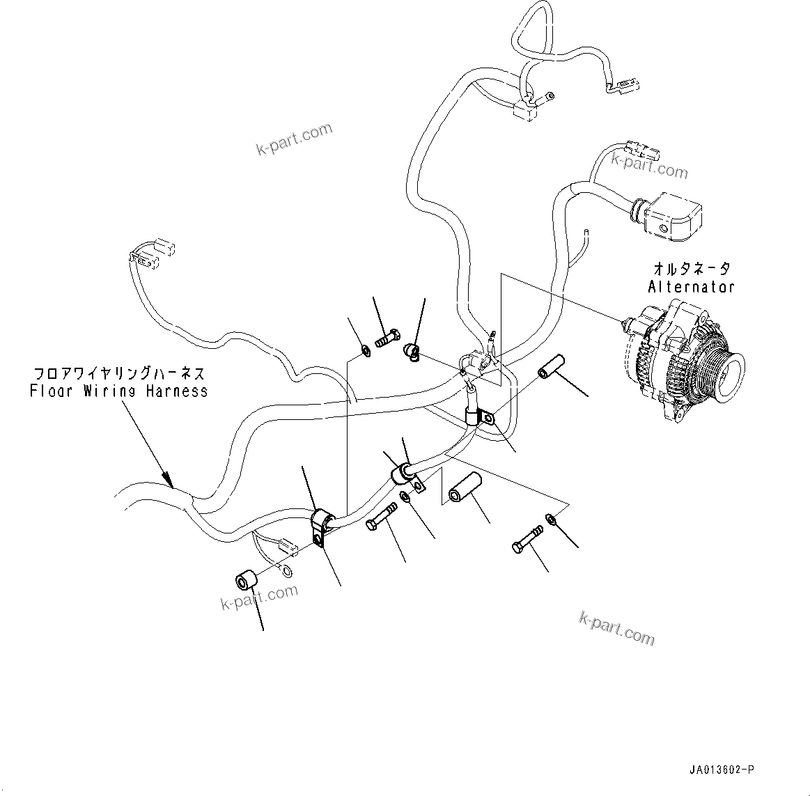 Komatsu parts book diagram for PC88MR-10 S/N 7001-UP: ELECTRIC WIRING HARNESS, WIRING HARNESS CLAMP, ALTERNATOR (#7001-)