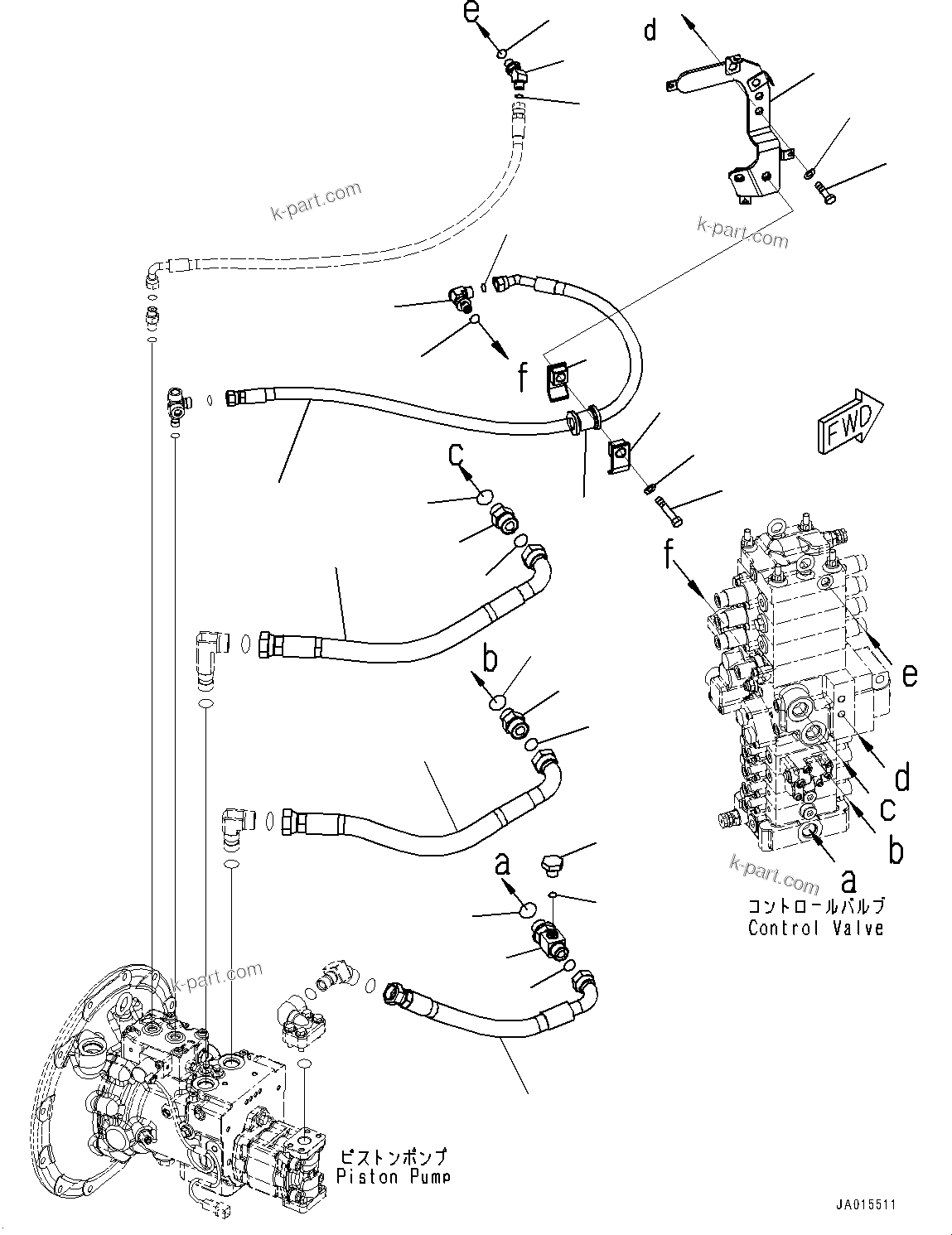 Komatsu parts book diagram for PC88MR-10 S/N 7001-UP: DELIVERY PIPING, CONTROL VALVE PIPING (#7001-)