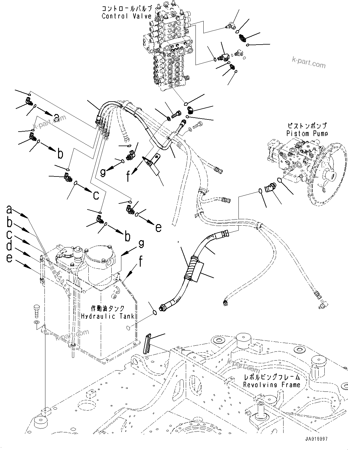 Komatsu parts book diagram for PC88MR-10 S/N 7001-UP: DRAIN PIPING, HYDRAULIC TANK ELBOW AND PIPING (#7001-)
