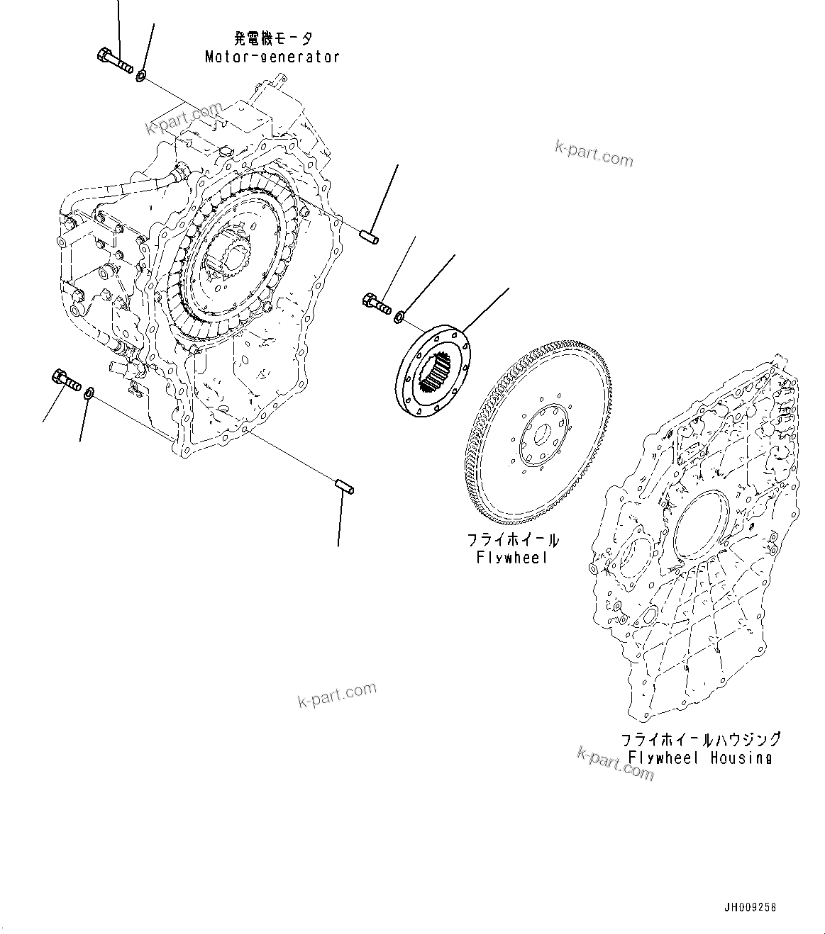 Komatsu parts book diagram for HB215LC-2 S/N 50001-UP: ENGINE RELATED PARTS, MOTOR-GENERATOR MOUNTING