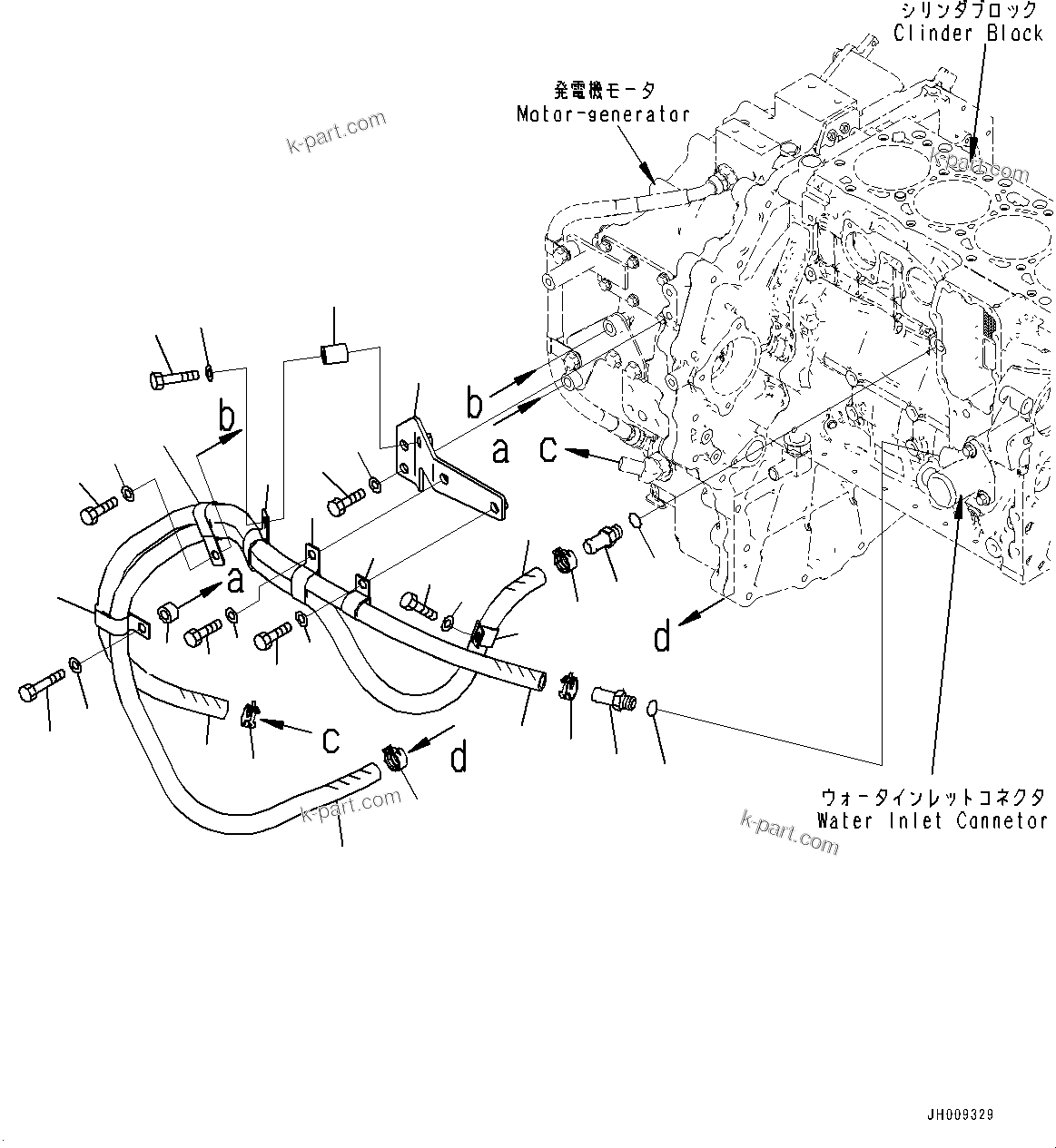 Komatsu parts book diagram for HB215LC-2 S/N 50001-UP: ENGINE RELATED PARTS, WATER PIPING