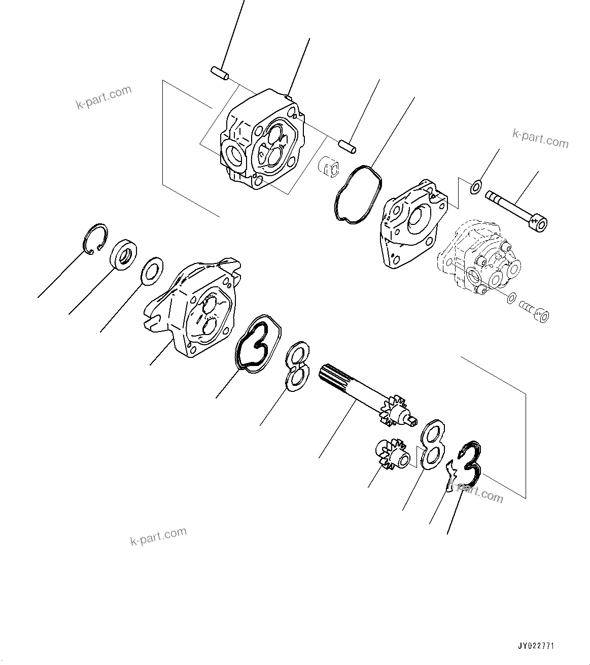 Komatsu parts book diagram for HB215LC-2 S/N 50001-UP: ENGINE RELATED PARTS, GEAR PUMP (1/2)