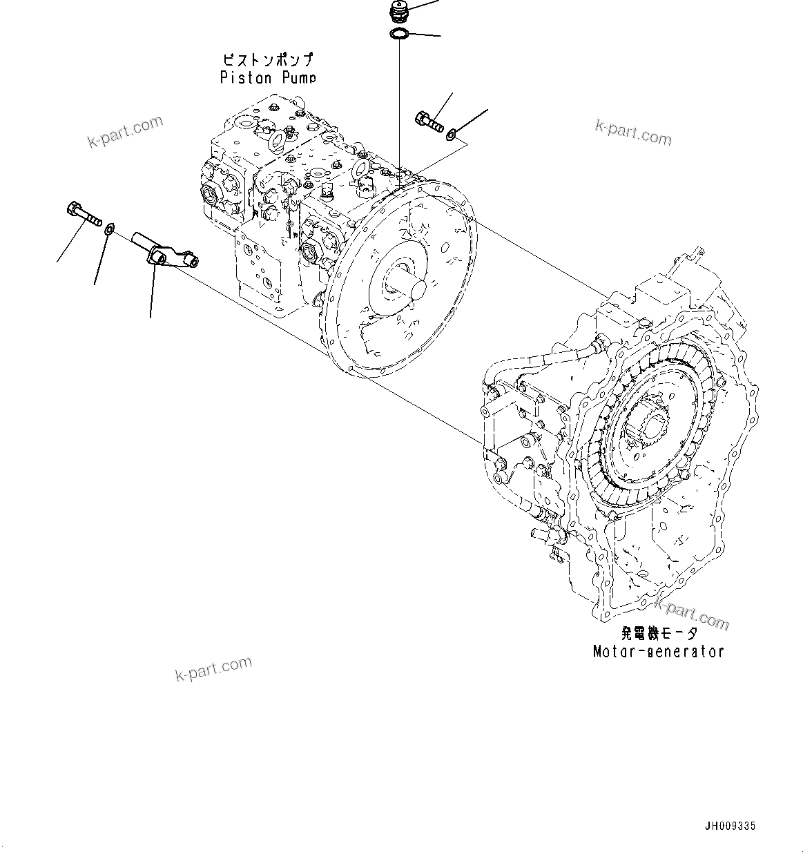 Komatsu parts book diagram for HB215LC-2 S/N 50001-UP: ENGINE RELATED PARTS, PISTON PUMP MOUNTING