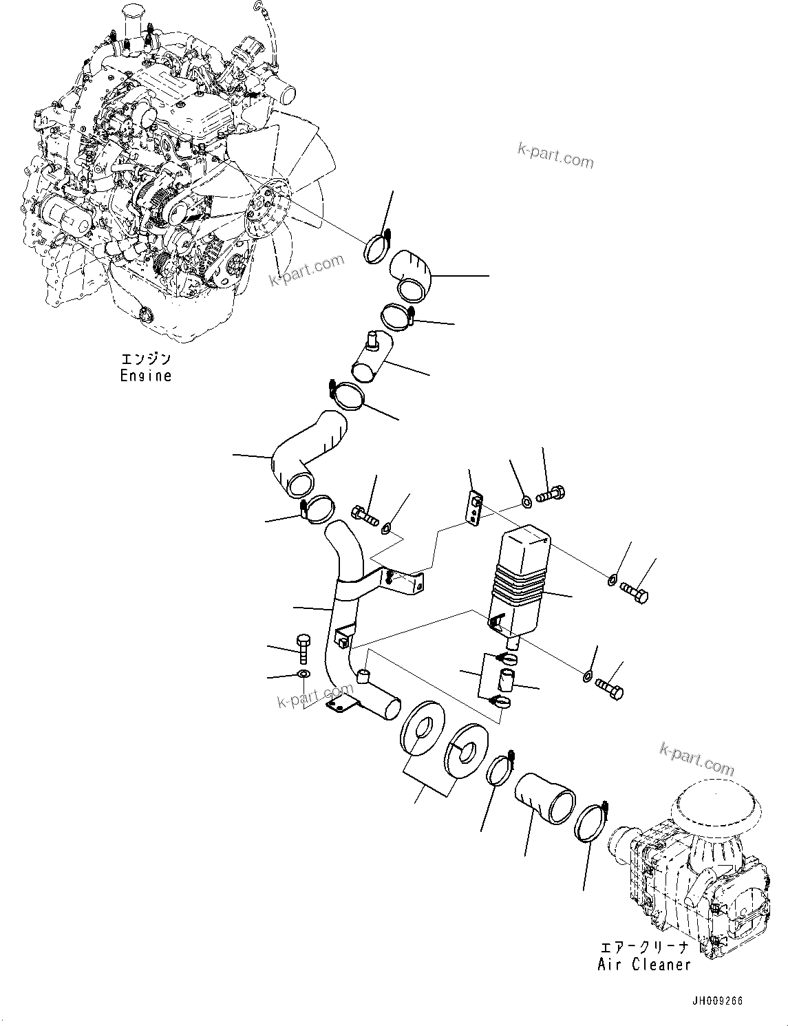 Komatsu parts book diagram for HB215LC-2 S/N 50001-UP: AIR INTAKE CONNECTOR, AIR CLEANER DUCT