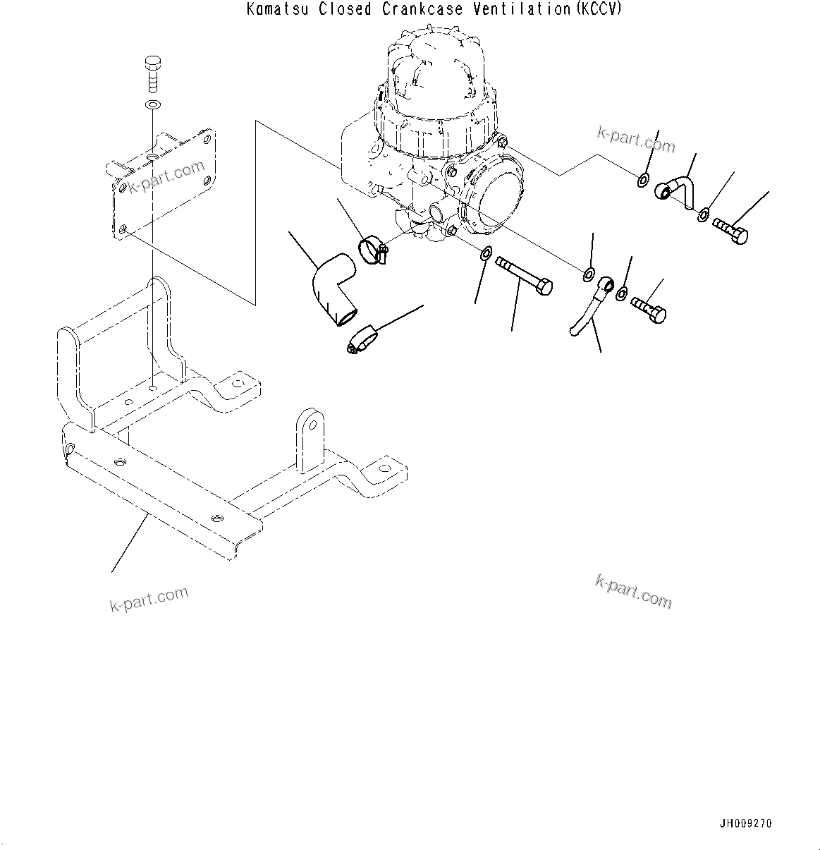 Komatsu parts book diagram for HB215LC-2 S/N 50001-UP: AIR INTAKE CONNECTOR, KOMATSU CLOSED CRANKCASE VENTILATION (KCCV) MOUNTING
