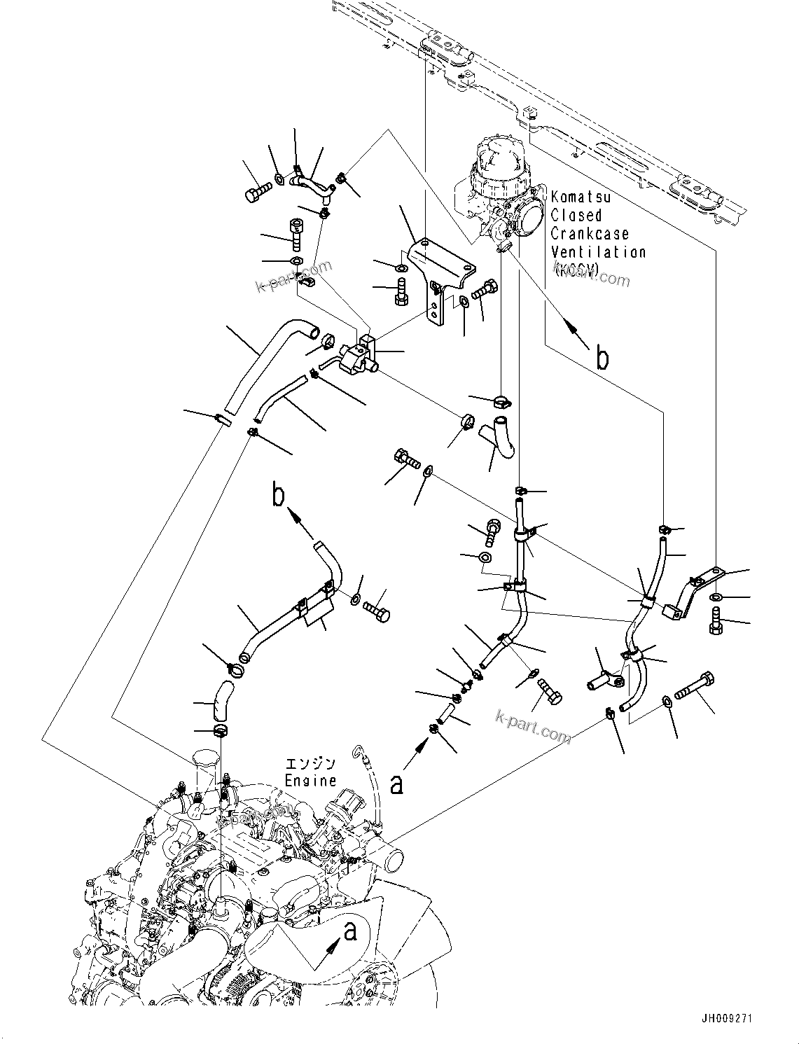 Komatsu parts book diagram for HB215LC-2 S/N 50001-UP: AIR INTAKE CONNECTOR, KOMATSU CLOSED CRANKCASE VENTILATION (KCCV) PIPING