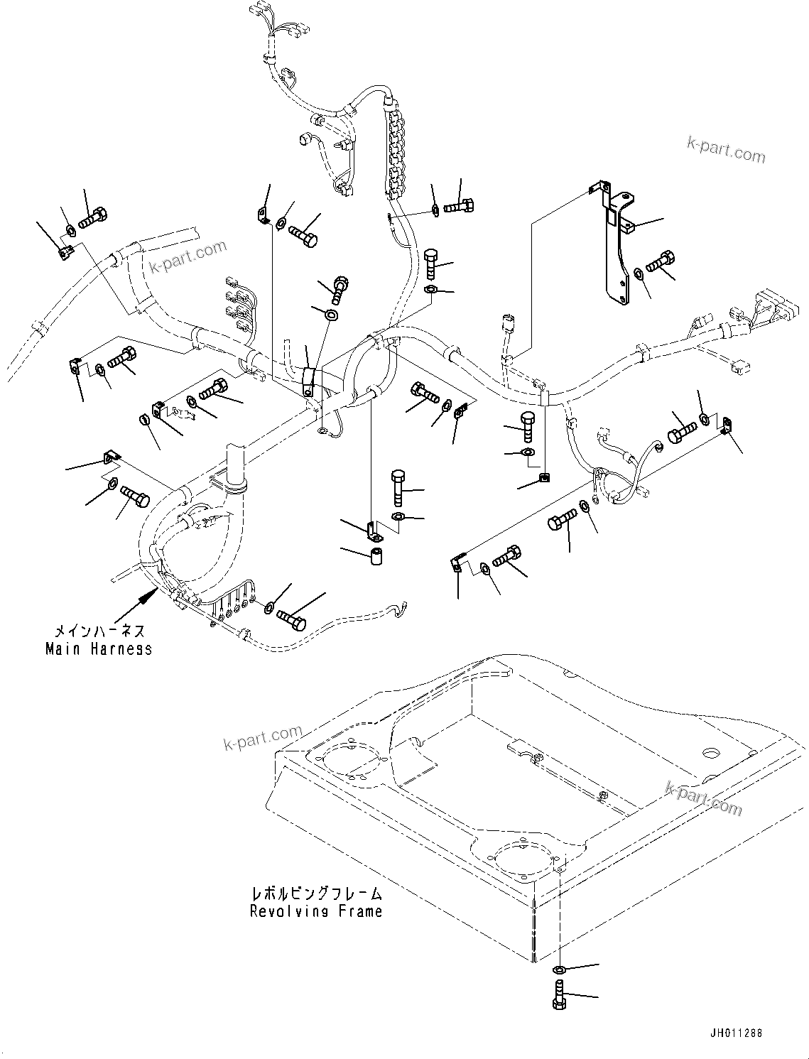 Komatsu parts book diagram for HB215LC-2 S/N 50001-UP: ELECTRIC WIRING HARNESS, MAIN WIRING HARNESS CLAMP (1/3)