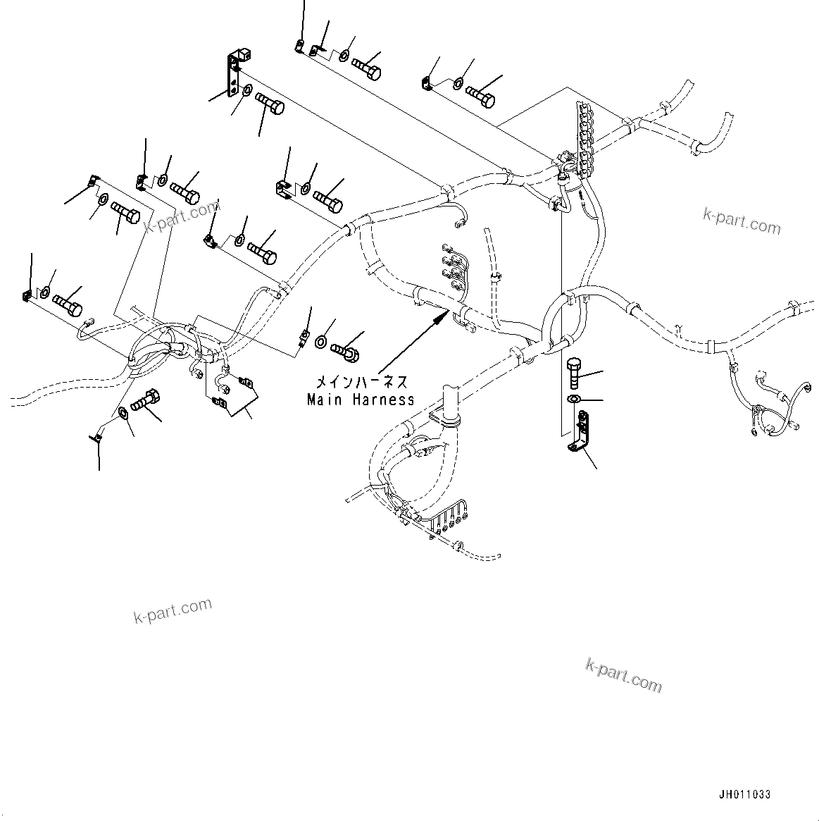 Komatsu parts book diagram for HB215LC-2 S/N 50001-UP: ELECTRIC WIRING HARNESS, MAIN WIRING HARNESS CLAMP (2/3)