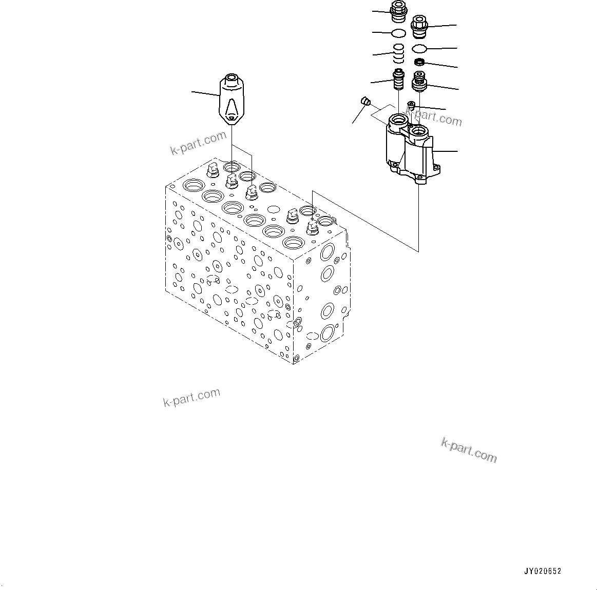 Komatsu parts book diagram for HB215LC-2 S/N 50001-UP: CONTROL VALVE, 7-SPOOL (3/21)
