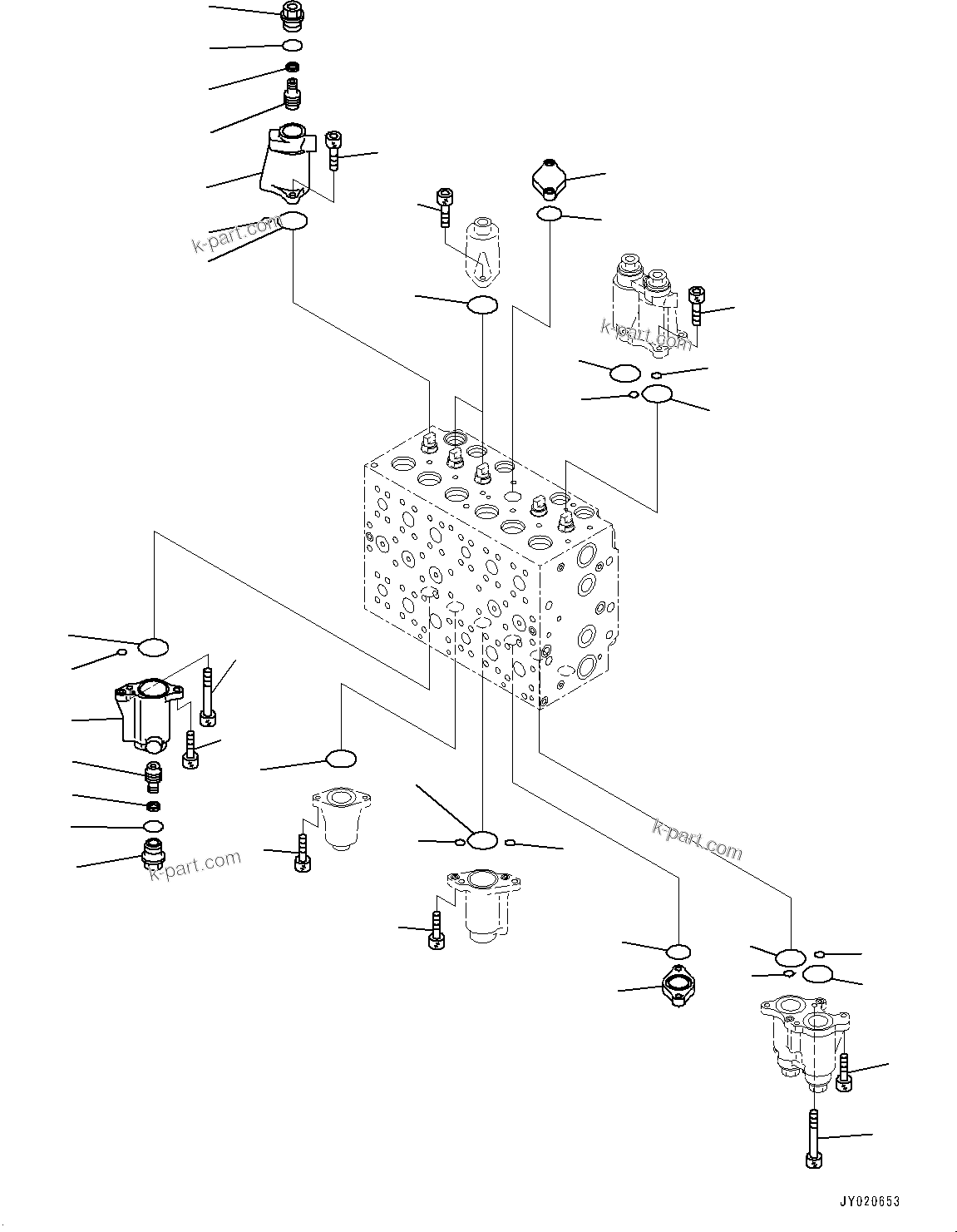 Komatsu parts book diagram for HB215LC-2 S/N 50001-UP: CONTROL VALVE, 7-SPOOL (4/21)