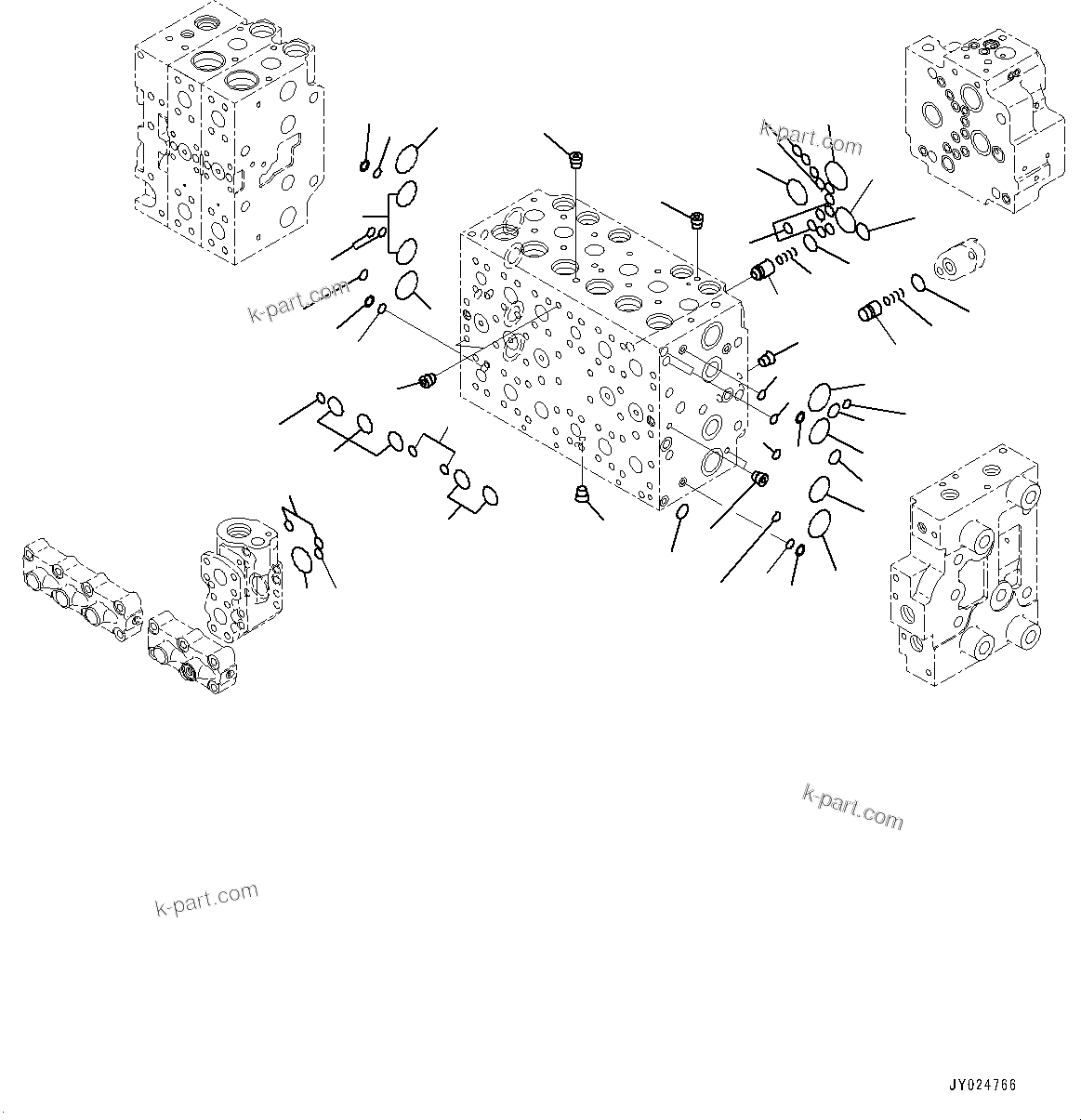Komatsu parts book diagram for HB215LC-2 S/N 50001-UP: CONTROL VALVE, 7-SPOOL (5/21)