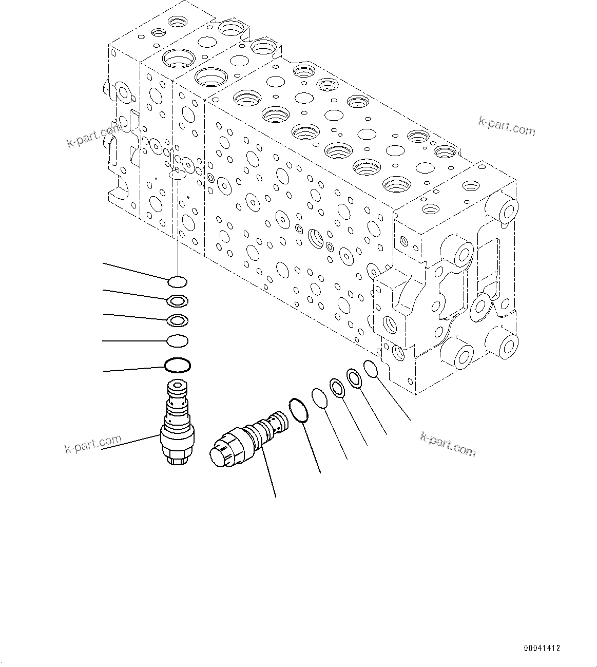 Komatsu parts book diagram for HB215LC-2 S/N 50001-UP: CONTROL VALVE, 7-SPOOL (8/21)