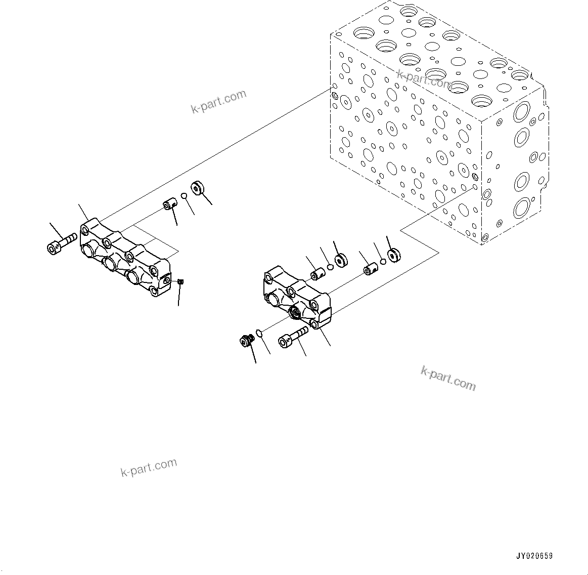 Komatsu parts book diagram for HB215LC-2 S/N 50001-UP: CONTROL VALVE, 7-SPOOL (10/21)