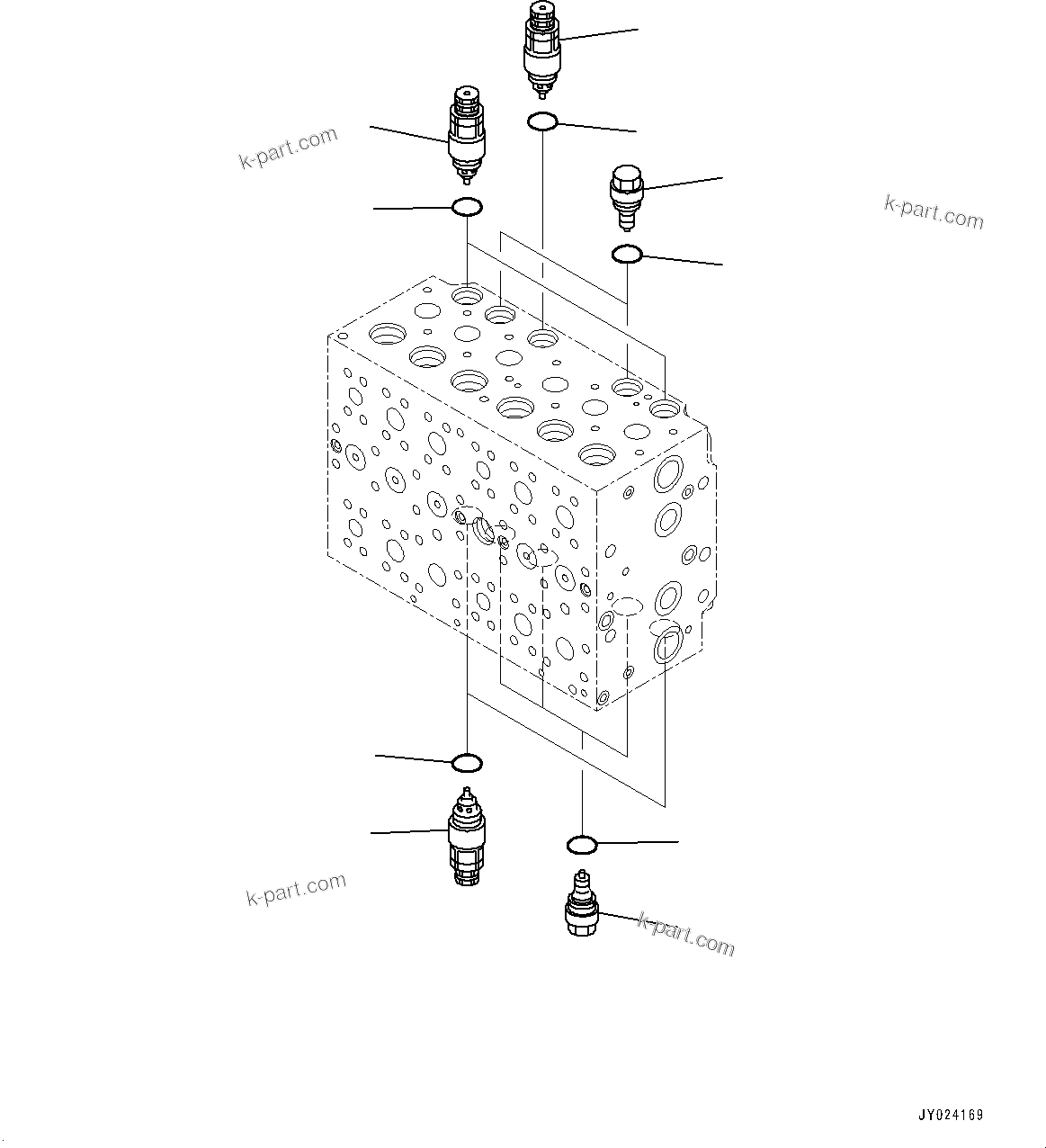 Komatsu parts book diagram for HB215LC-2 S/N 50001-UP: CONTROL VALVE, 7-SPOOL (12/21)