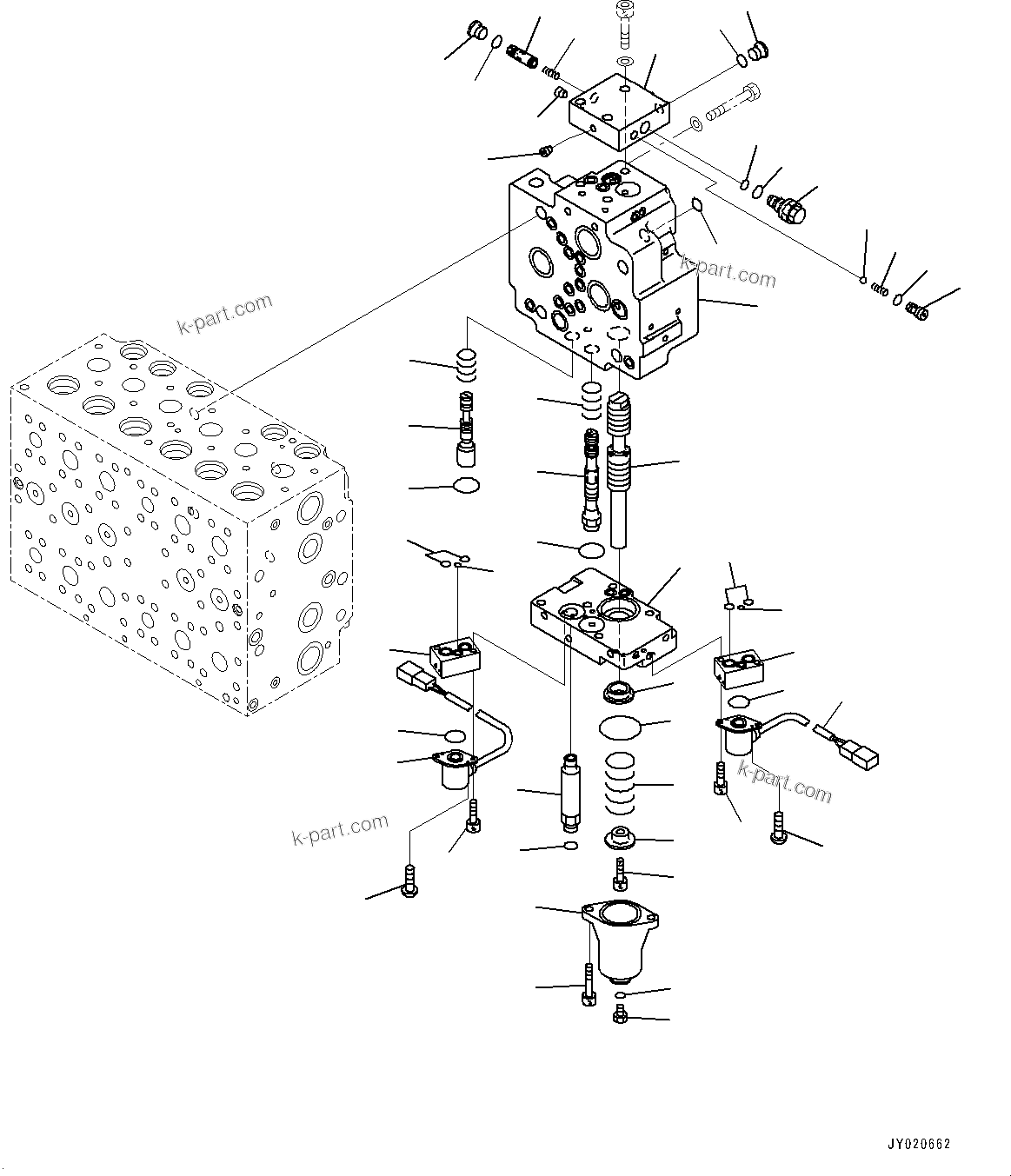 Komatsu parts book diagram for HB215LC-2 S/N 50001-UP: CONTROL VALVE, 7-SPOOL (13/21)