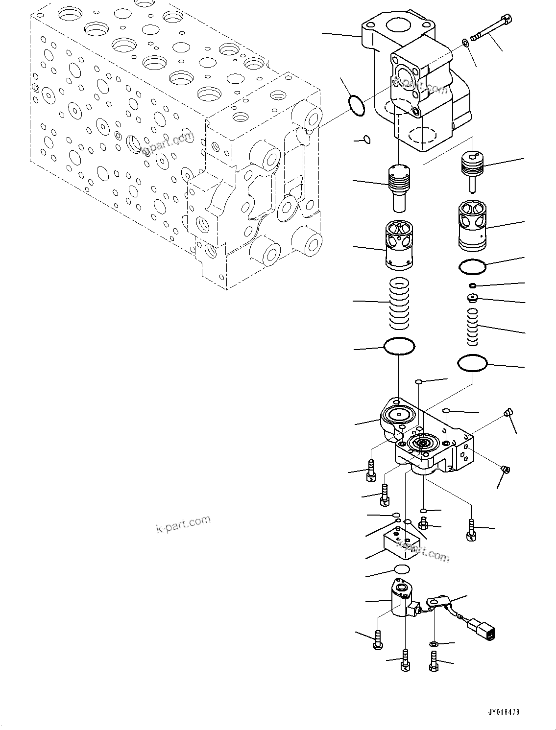 Komatsu parts book diagram for HB215LC-2 S/N 50001-UP: CONTROL VALVE, 7-SPOOL (15/21)
