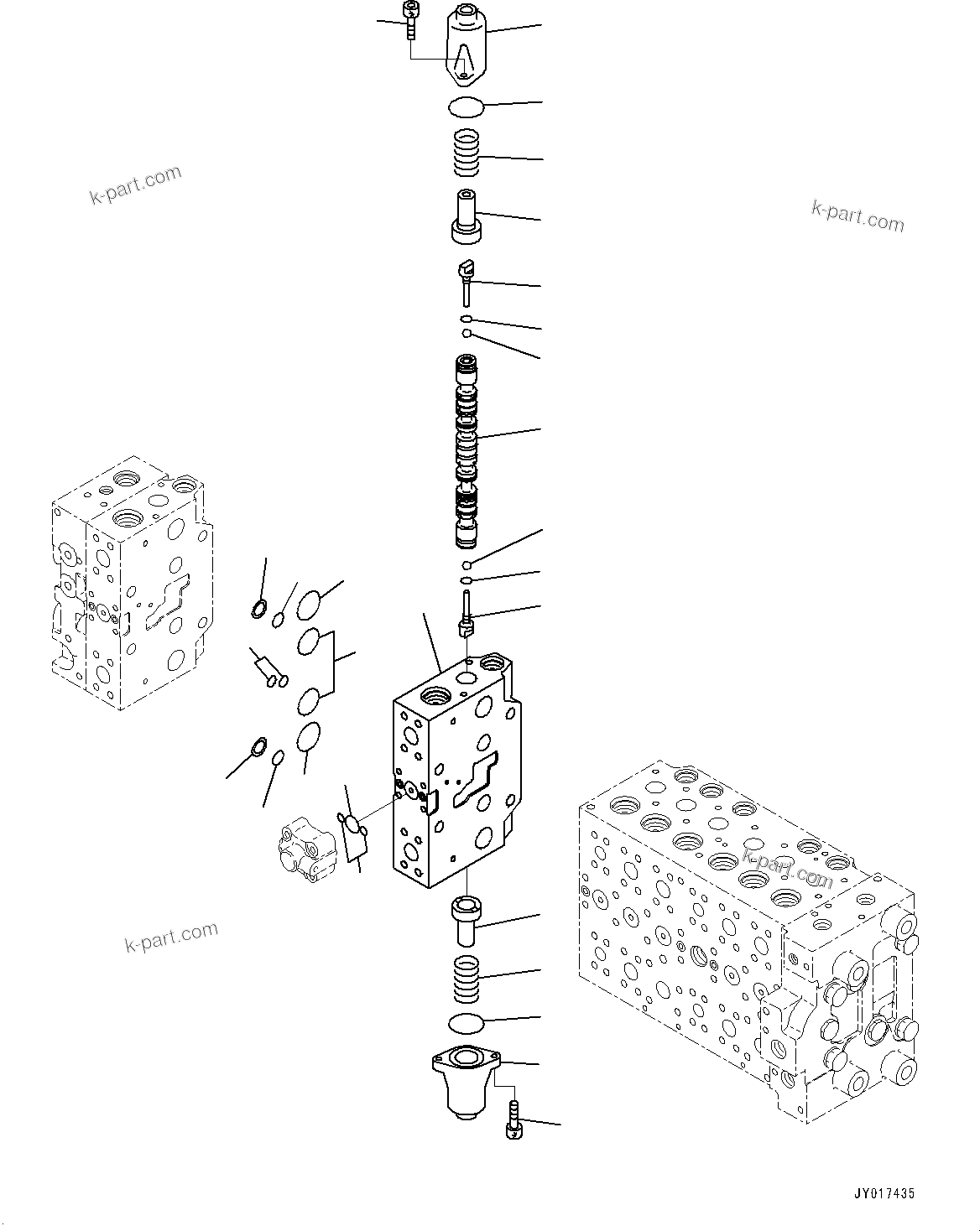 Komatsu parts book diagram for HB215LC-2 S/N 50001-UP: CONTROL VALVE, 7-SPOOL (16/21)