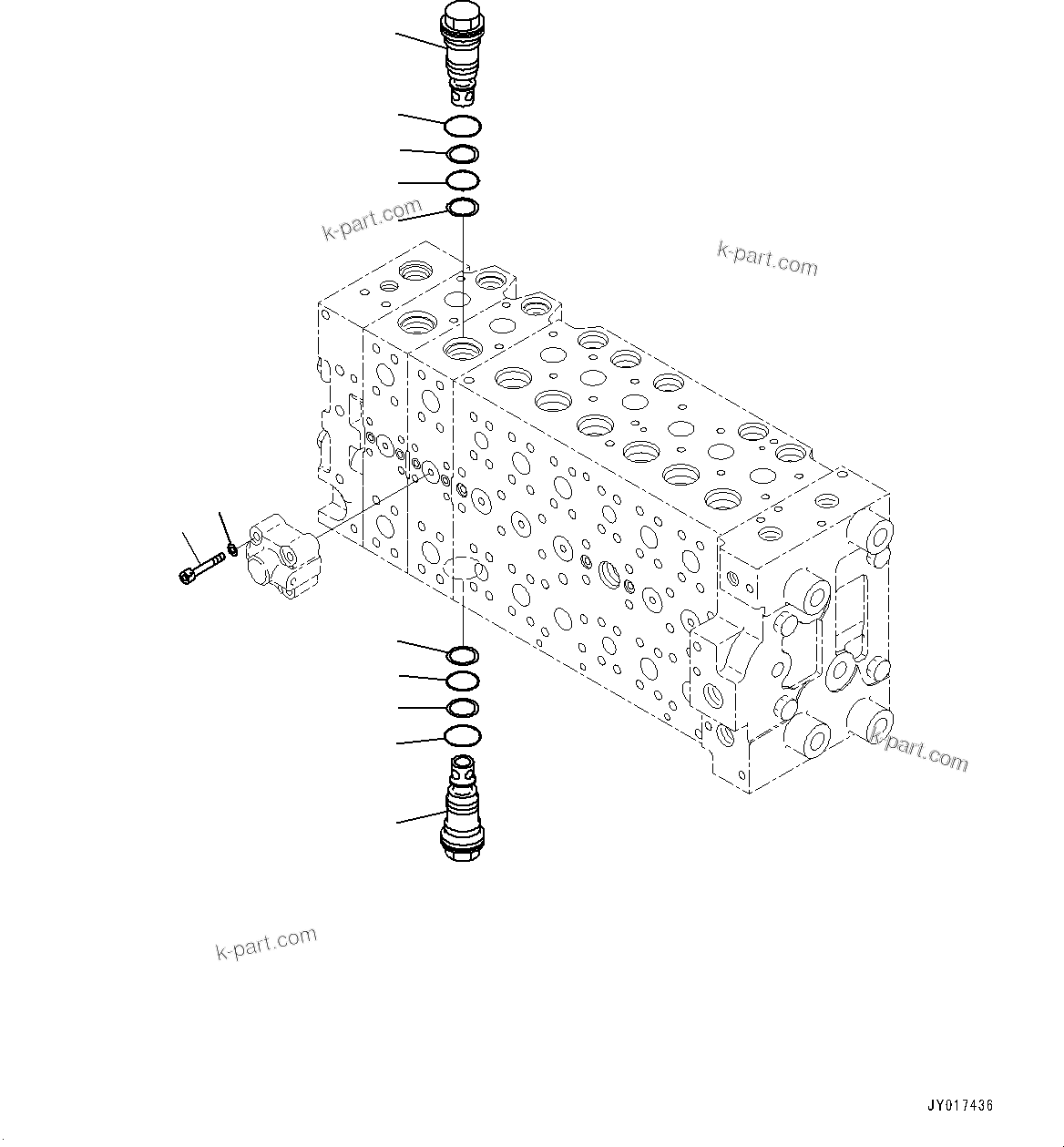 Komatsu parts book diagram for HB215LC-2 S/N 50001-UP: CONTROL VALVE, 7-SPOOL (17/21)