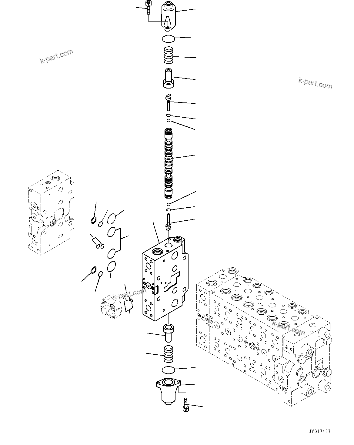 Komatsu parts book diagram for HB215LC-2 S/N 50001-UP: CONTROL VALVE, 7-SPOOL (18/21)