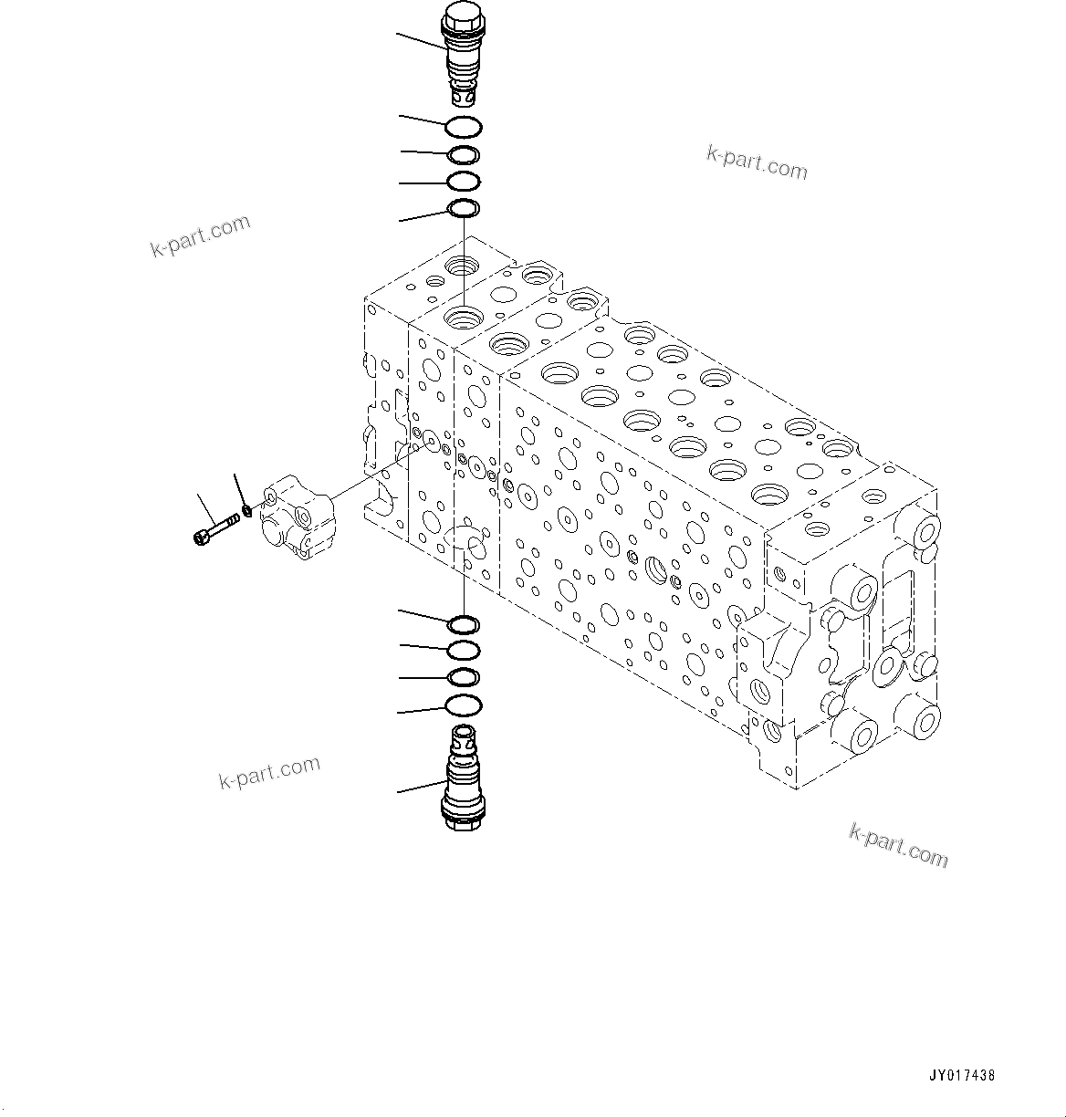 Komatsu parts book diagram for HB215LC-2 S/N 50001-UP: CONTROL VALVE, 7-SPOOL (19/21)