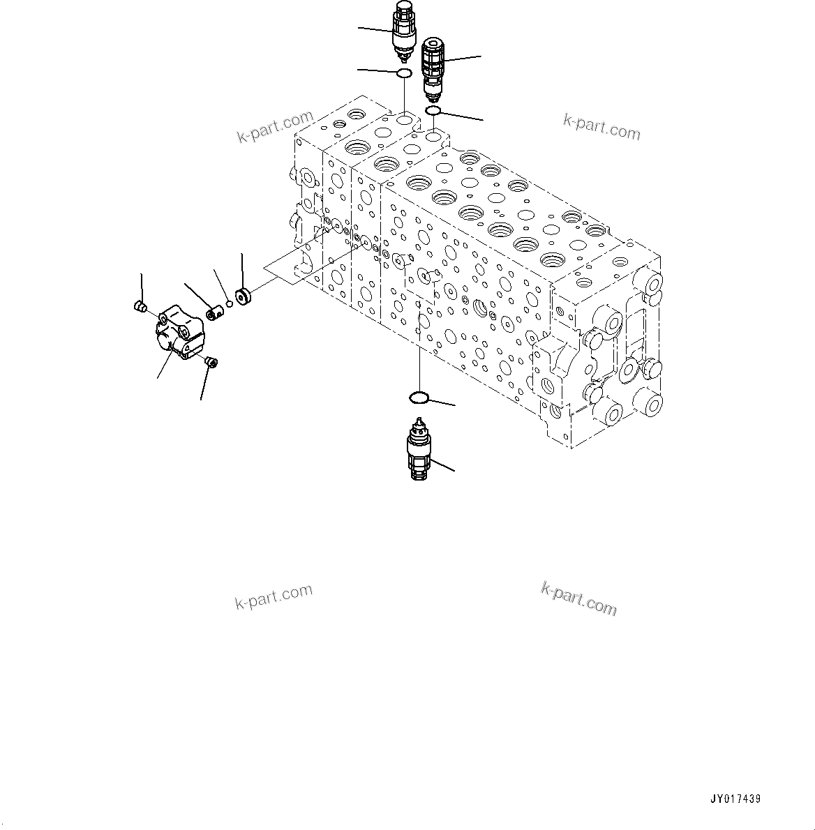Komatsu parts book diagram for HB215LC-2 S/N 50001-UP: CONTROL VALVE, 7-SPOOL (20/21)