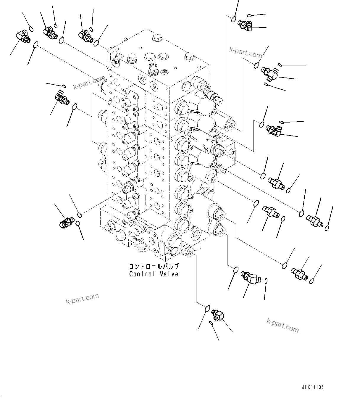 Komatsu parts book diagram for HB215LC-2 S/N 50001-UP: CONTROL VALVE, CONNECTING PARTS (2/2)