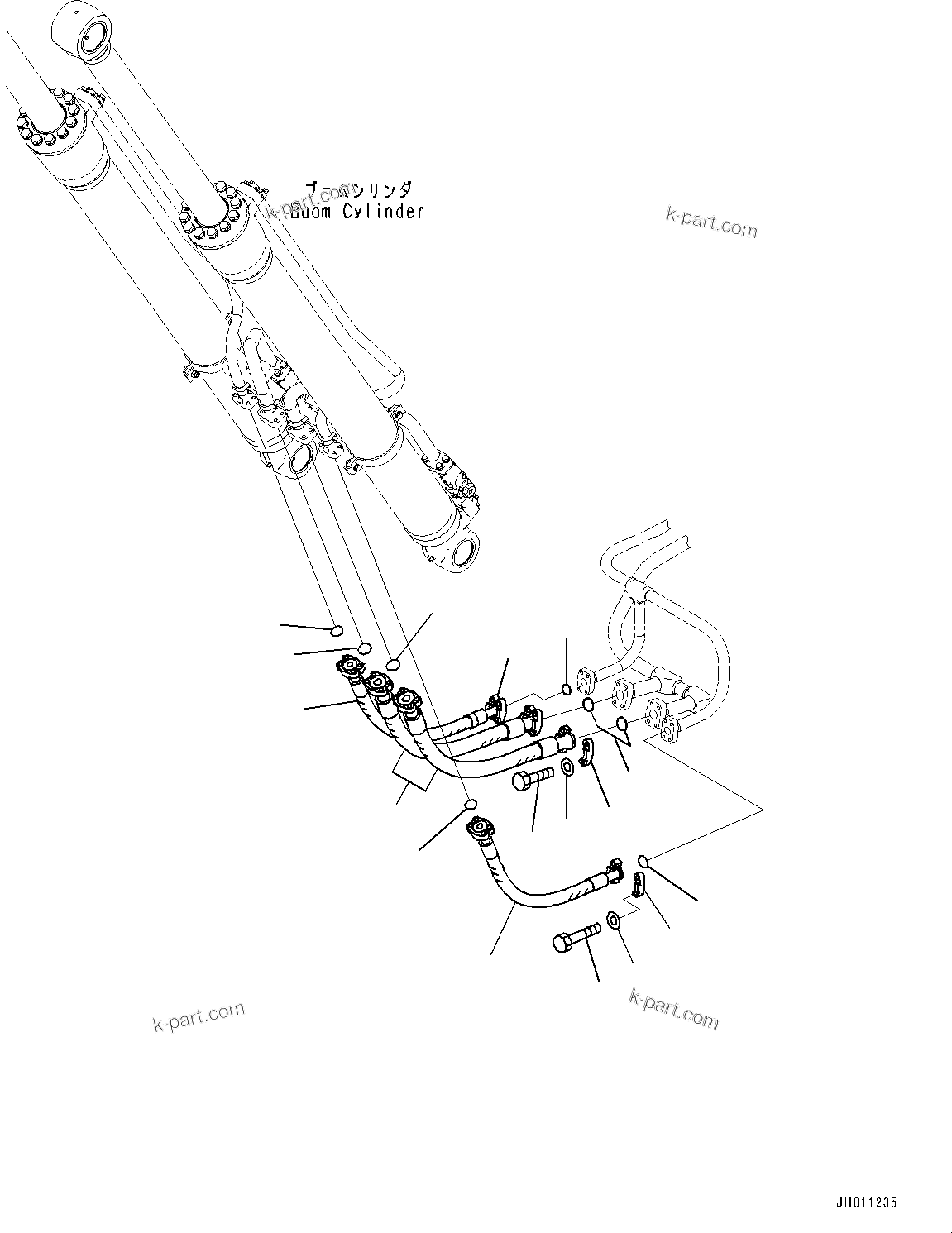 Komatsu parts book diagram for HB215LC-2 S/N 50001-UP: BOOM PIPING, CYLINDER HOSE