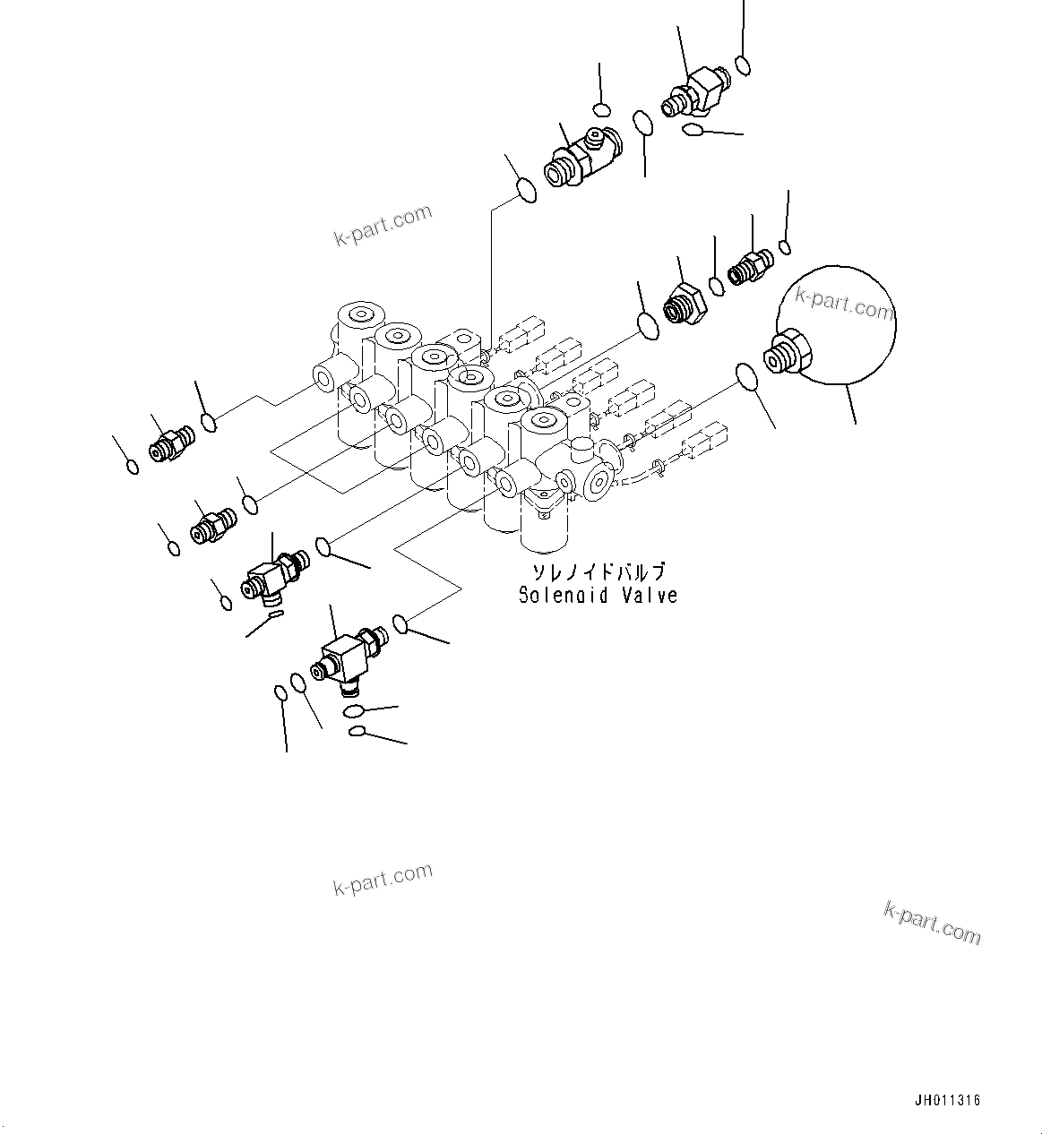 Komatsu parts book diagram for HB215LC-2 S/N 50001-UP: SOLENOID VALVE, RELATED PARTS