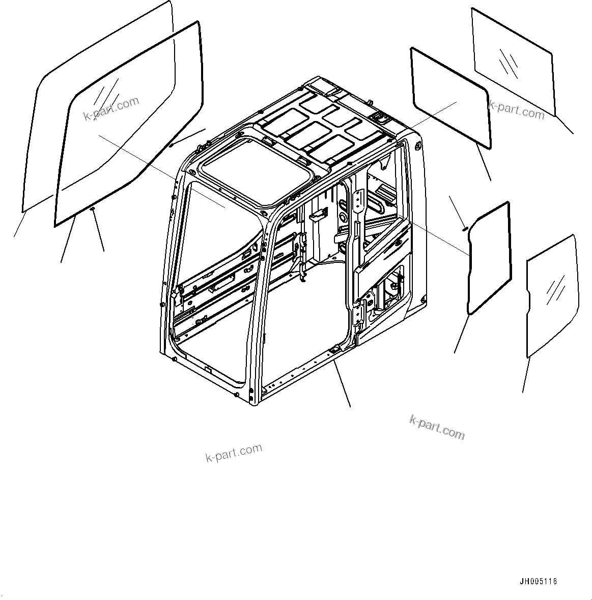 Komatsu parts book diagram for HB215LC-2 S/N 50001-UP: CAB, CAB BODY AND WINDOW