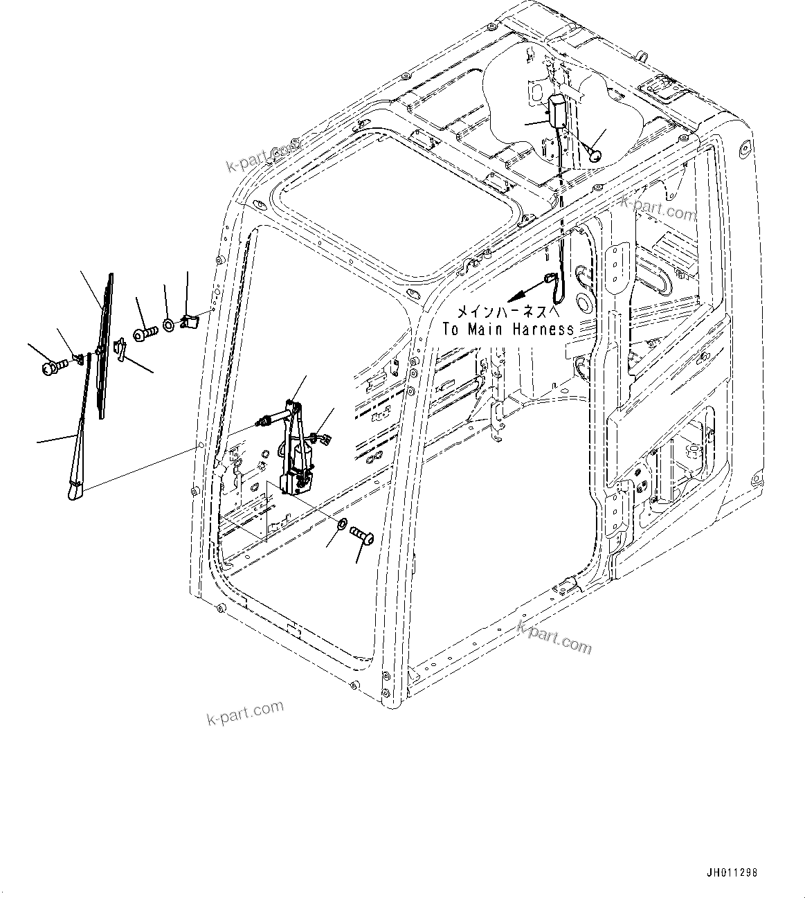 Komatsu parts book diagram for HB215LC-2 S/N 50001-UP: CAB, WIPER AND ROOM LAMP