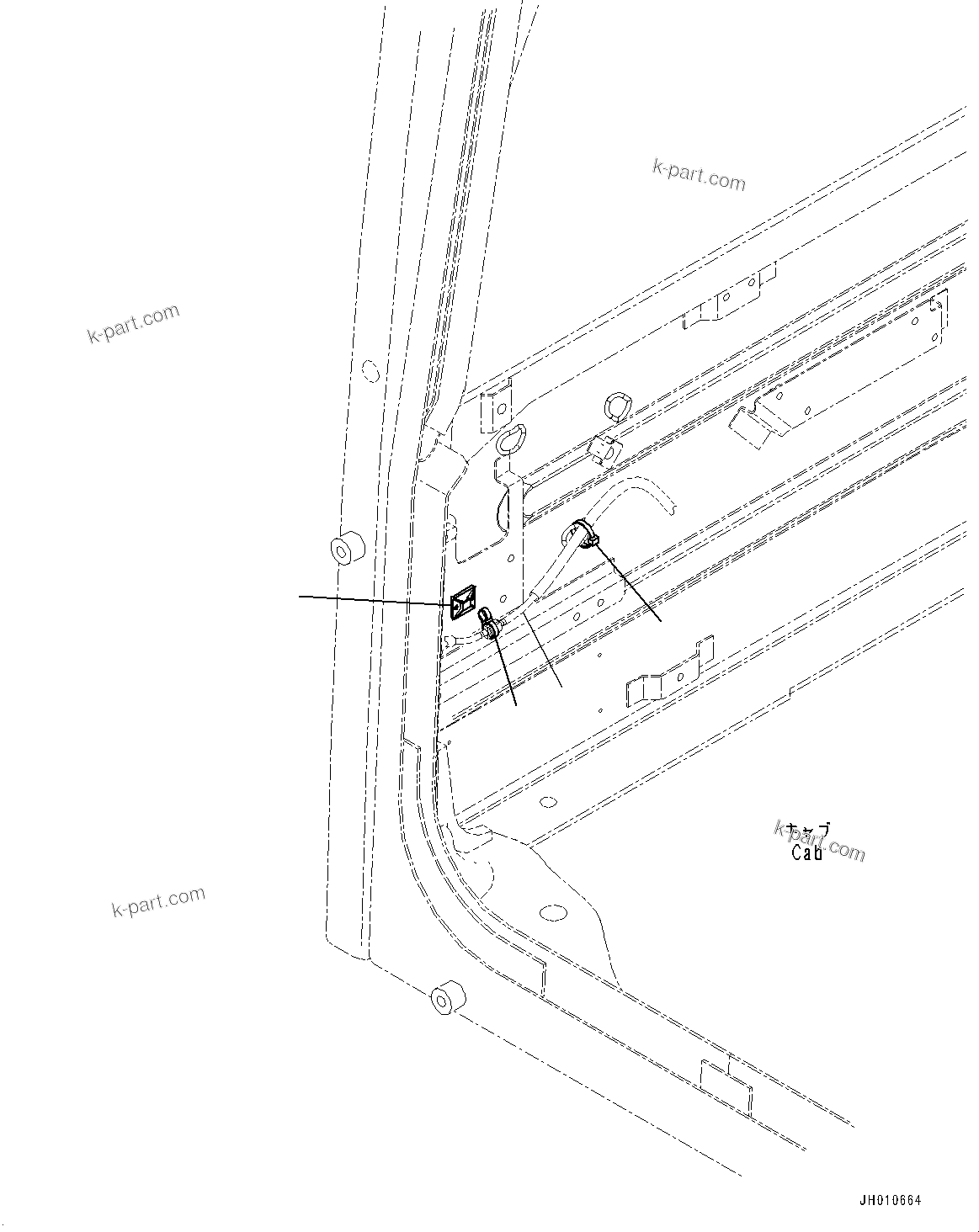 Komatsu parts book diagram for HB215LC-2 S/N 50001-UP: CAB, CAB IN PARTS, WASHER HOSE MOUNTING
