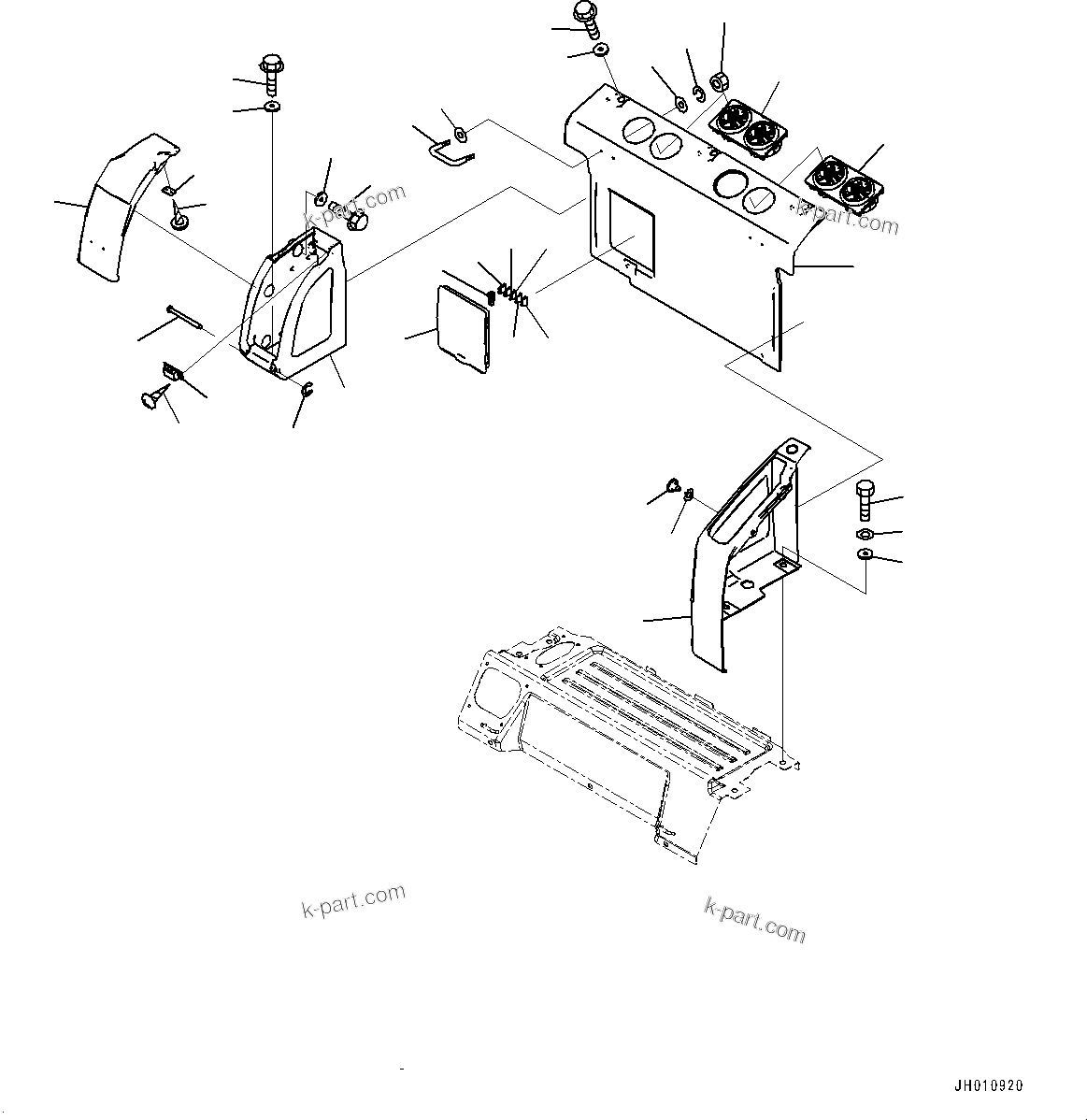 Komatsu parts book diagram for HB215LC-2 S/N 50001-UP: CAB, CAB IN PARTS, REAR COVER (1/2)