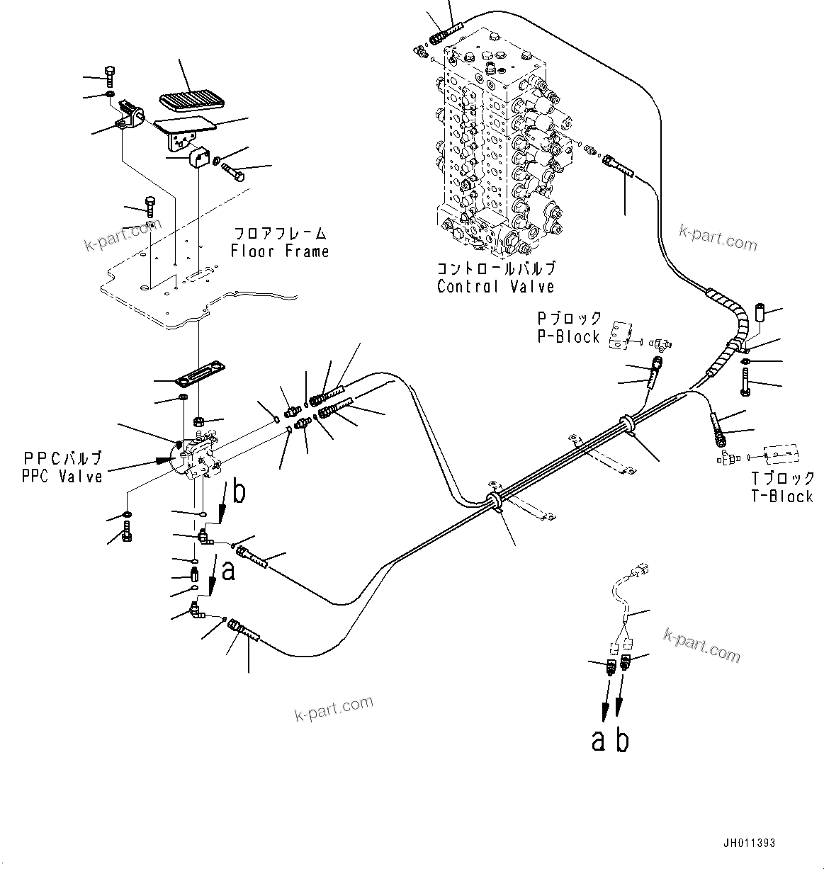 Komatsu parts book diagram for HB215LC-2 S/N 50001-UP: CAB, FLOOR, 1ST ATTACHMENT CONTROL