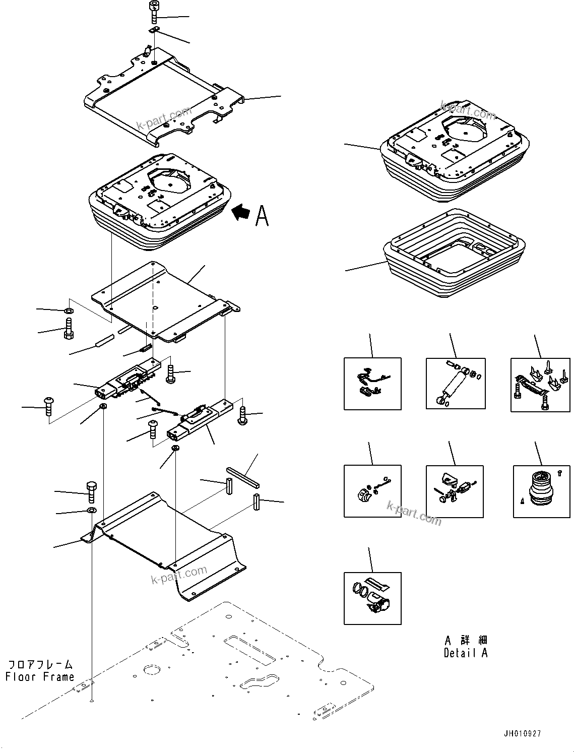 Komatsu parts book diagram for HB215LC-2 S/N 50001-UP: CAB, FLOOR, BASE